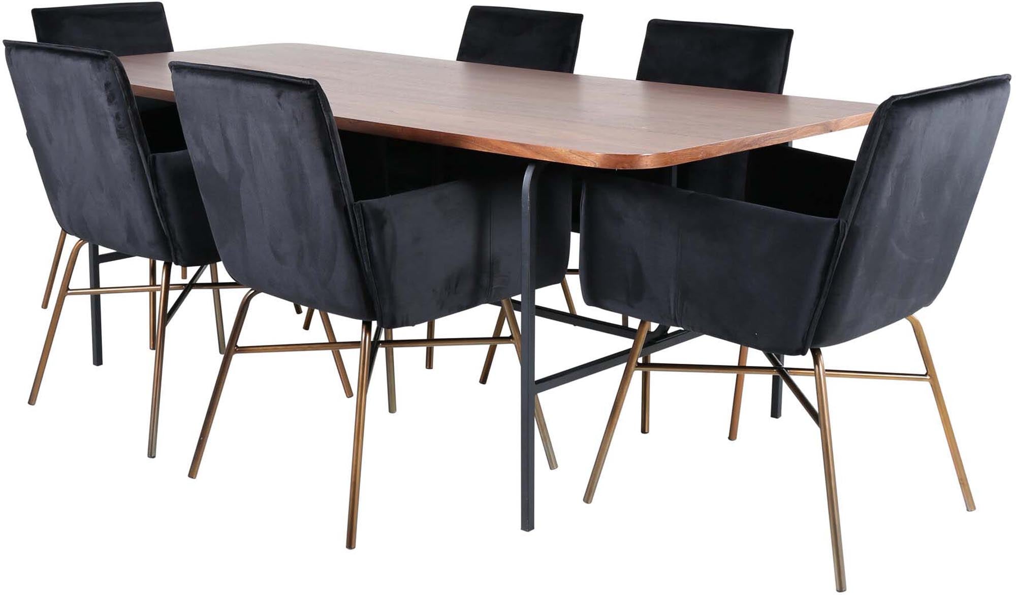 Uno Esszimmerset + Petra 200cm/6St. in Schwarz, Kupfer präsentiert im Onlineshop von KAQTU Design AG. Esszimmerset ist von Venture Home