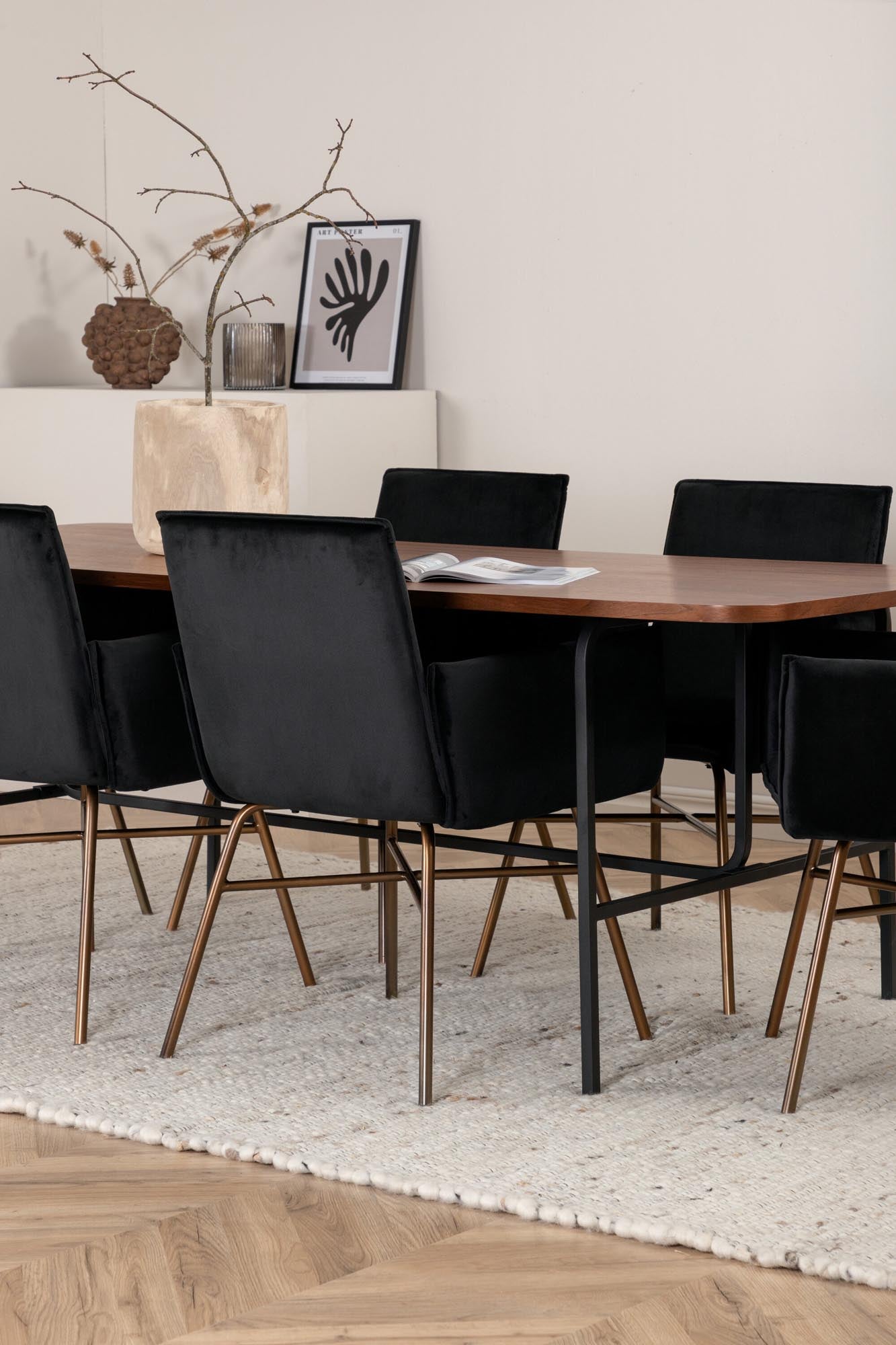 Uno Esszimmerset + Petra 200cm/6St. in Schwarz, Kupfer präsentiert im Onlineshop von KAQTU Design AG. Esszimmerset ist von Venture Home