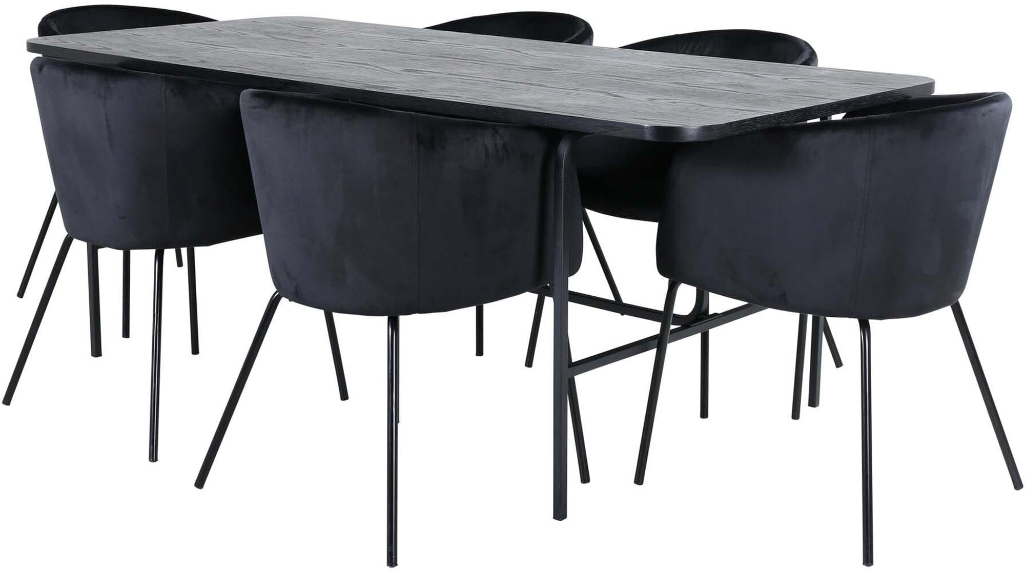 Uno Esszimmerset + Berit 200cm/6St. in Schwarz präsentiert im Onlineshop von KAQTU Design AG. Esszimmerset ist von Venture Home