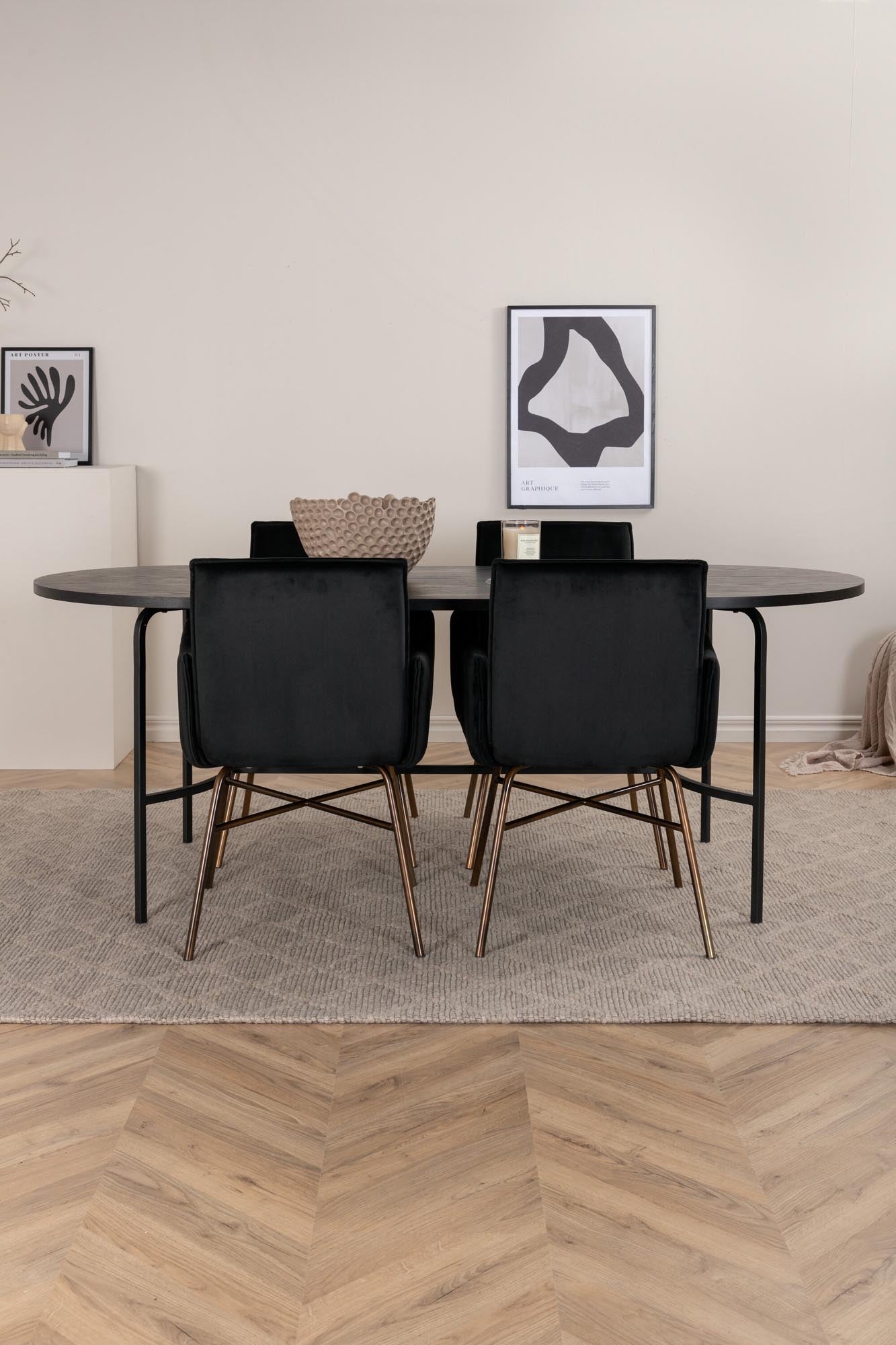 Skate Esszimmerset + Petra 200cm/4St. in Schwarz, Kupfer präsentiert im Onlineshop von KAQTU Design AG. Esszimmerset ist von Venture Home