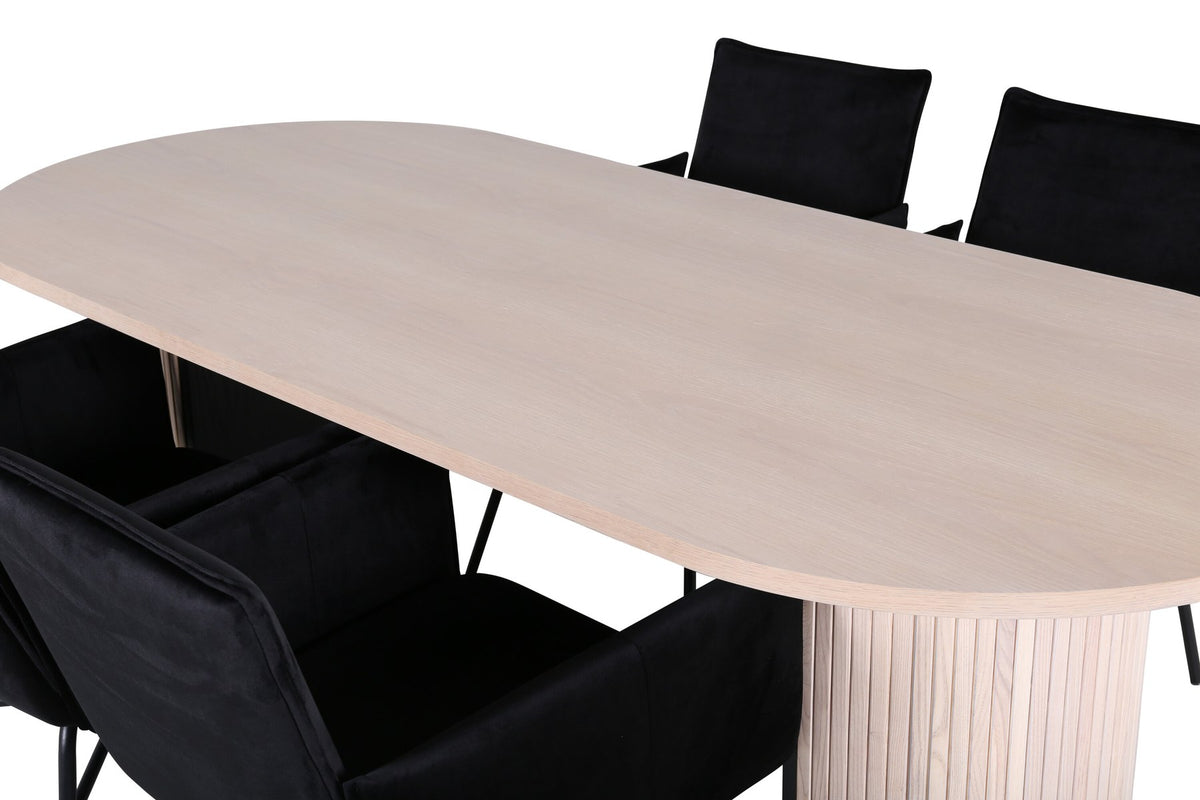 Schwarzer Esszimmerstuhl mit Pulverbeschichtung und ovaler Esstisch mit Whitewash-Tischplatte aus MDF, Set von Venture Home.