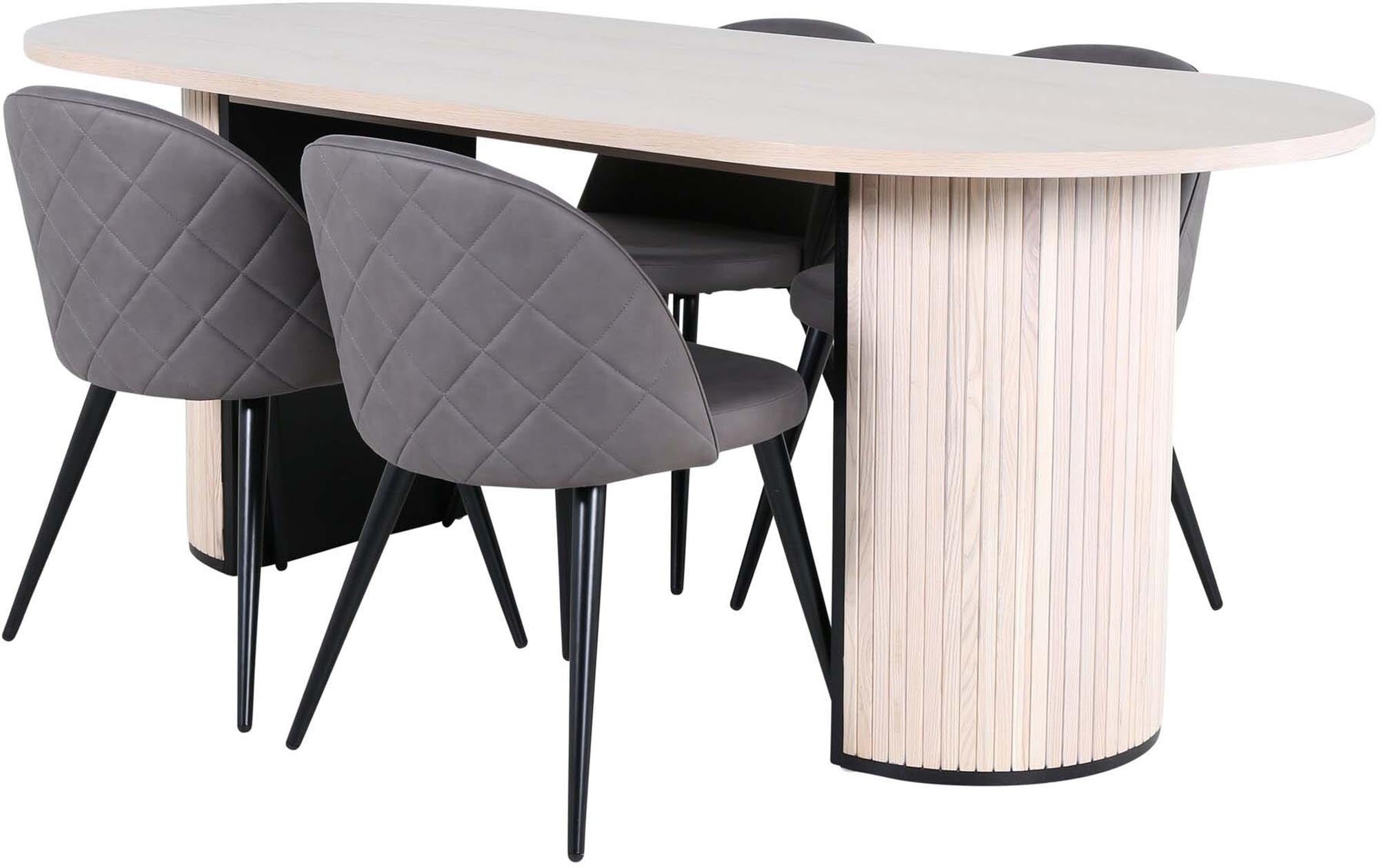Stilvolles Bianca Esszimmerset von Venture Home: 200 cm Tisch und 4 bequeme Velvet-Stühle für einladende Essbereiche.