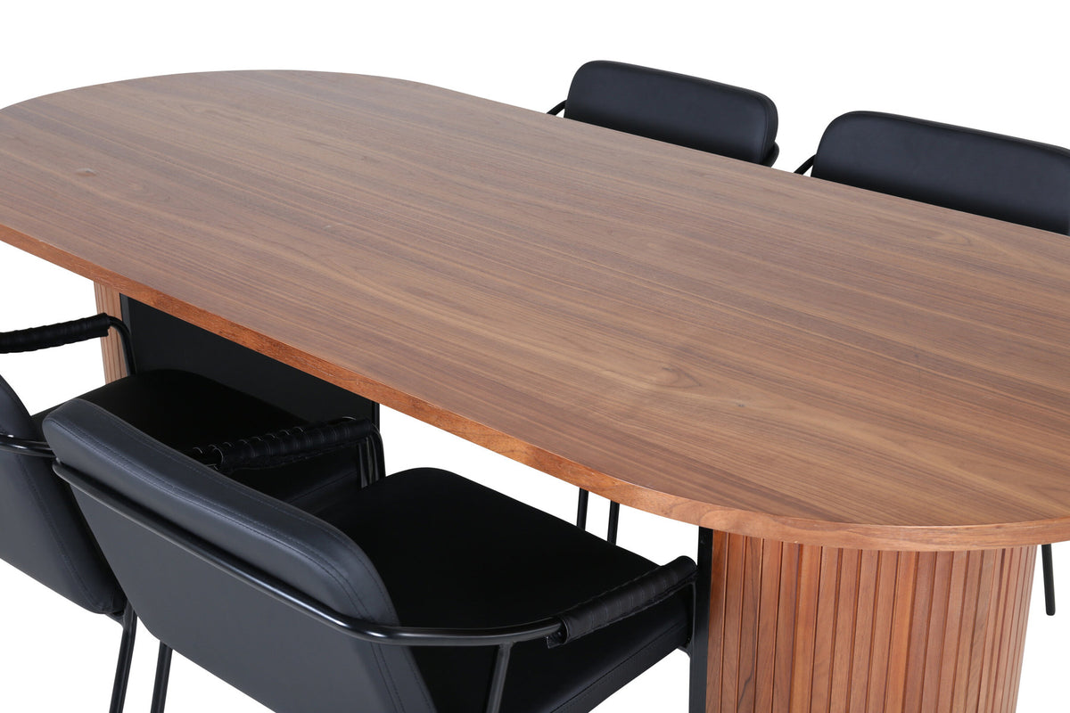 Bianca Esszimmerset + Tvist 200cm/4St. in Walnuss / Schwarz präsentiert im Onlineshop von KAQTU Design AG. Esszimmerset ist von Venture Home
