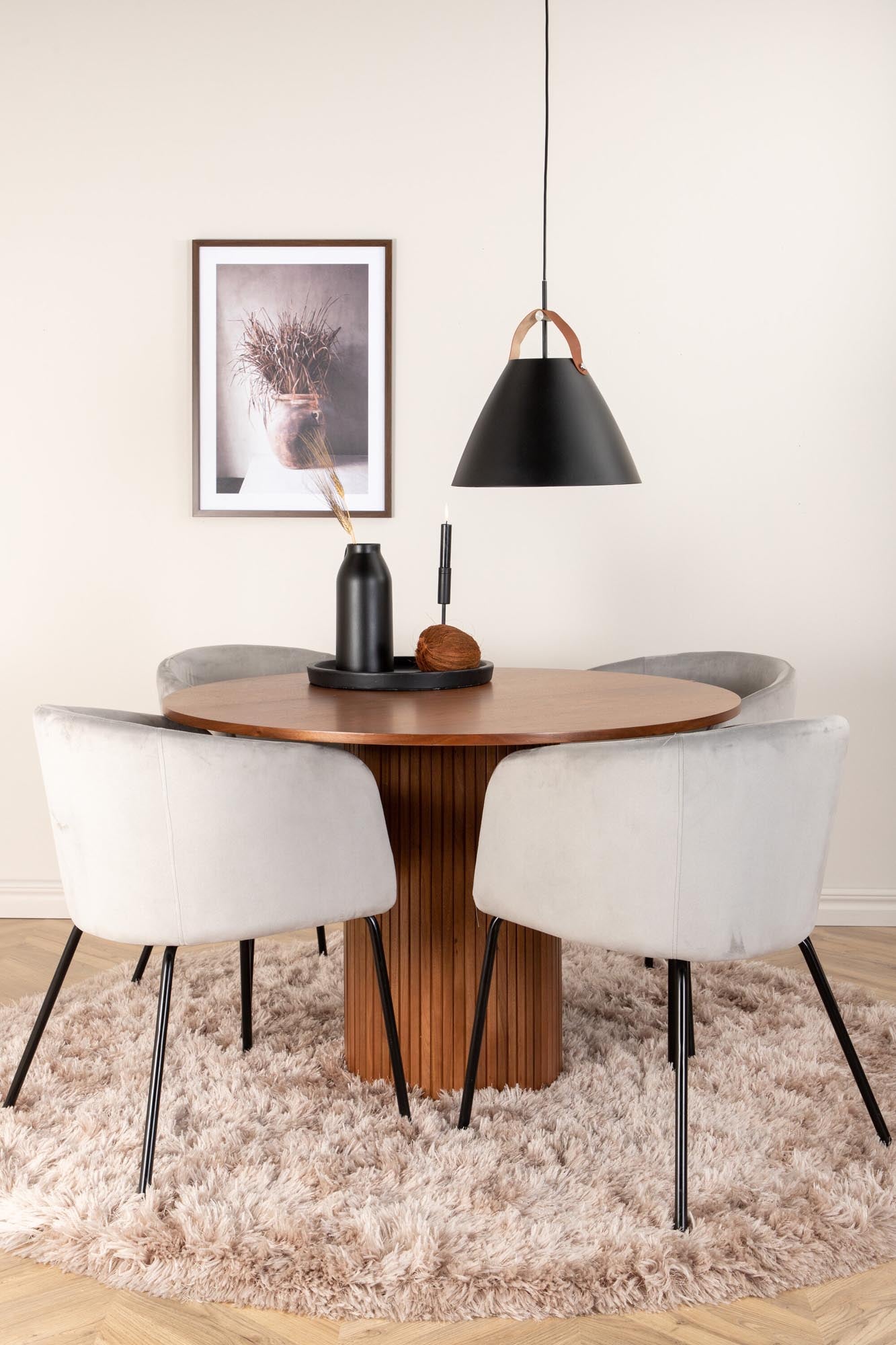 Elegantes Esszimmerset Bianca: Runder Tisch mit 4 Stühlen, Ø110cm.