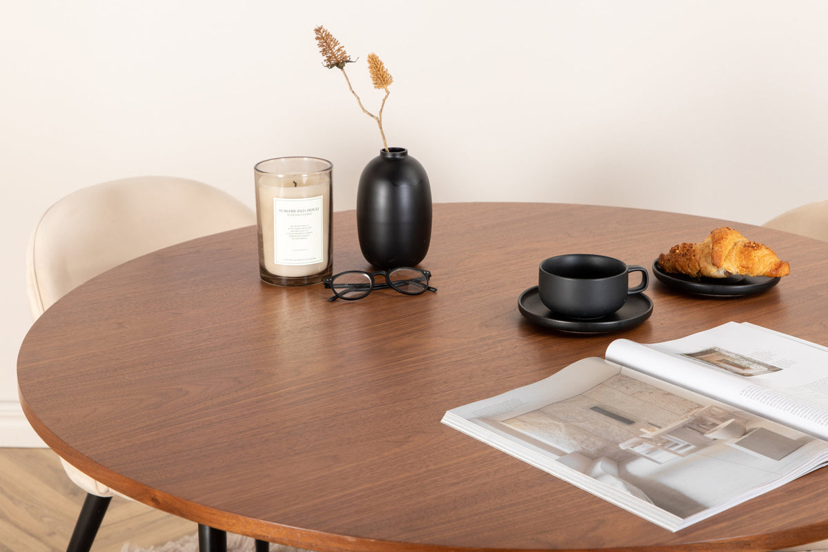 Bianca Esszimmerset + Velvet ⌀110cm/4St. in Wallnuss / Beige präsentiert im Onlineshop von KAQTU Design AG. Esszimmerset ist von Venture Home
