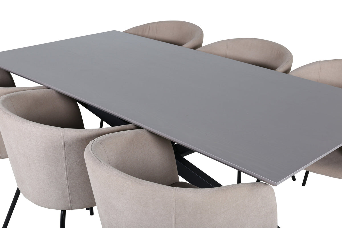 Piazza Esszimmerset + Berit 180cm/6St. in Grau / Beige präsentiert im Onlineshop von KAQTU Design AG. Esszimmerset ist von Venture Home