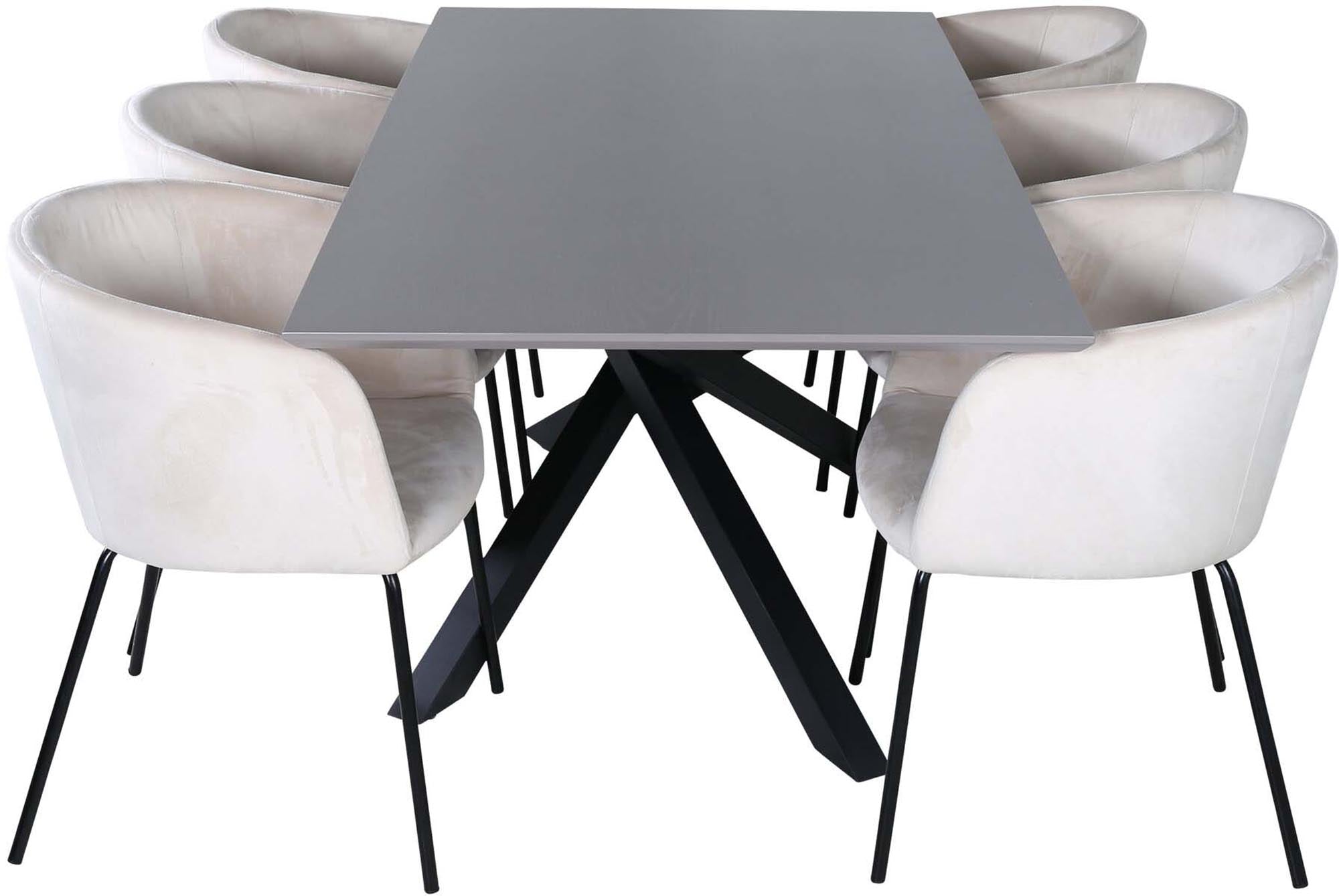 Piazza Esszimmerset + Berit 180cm/6St. in Grau / Beige präsentiert im Onlineshop von KAQTU Design AG. Esszimmerset ist von Venture Home