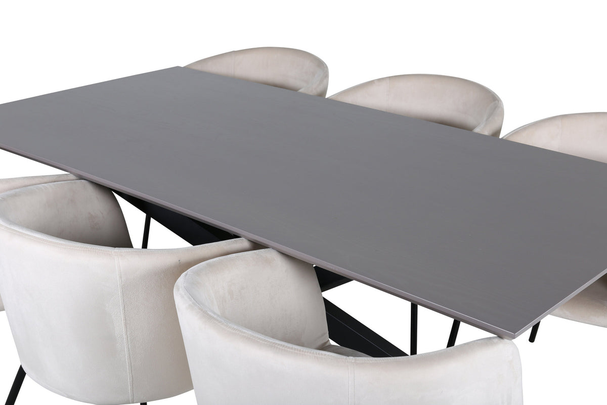 Piazza Esszimmerset + Berit 180cm/6St. in Grau / Beige präsentiert im Onlineshop von KAQTU Design AG. Esszimmerset ist von Venture Home