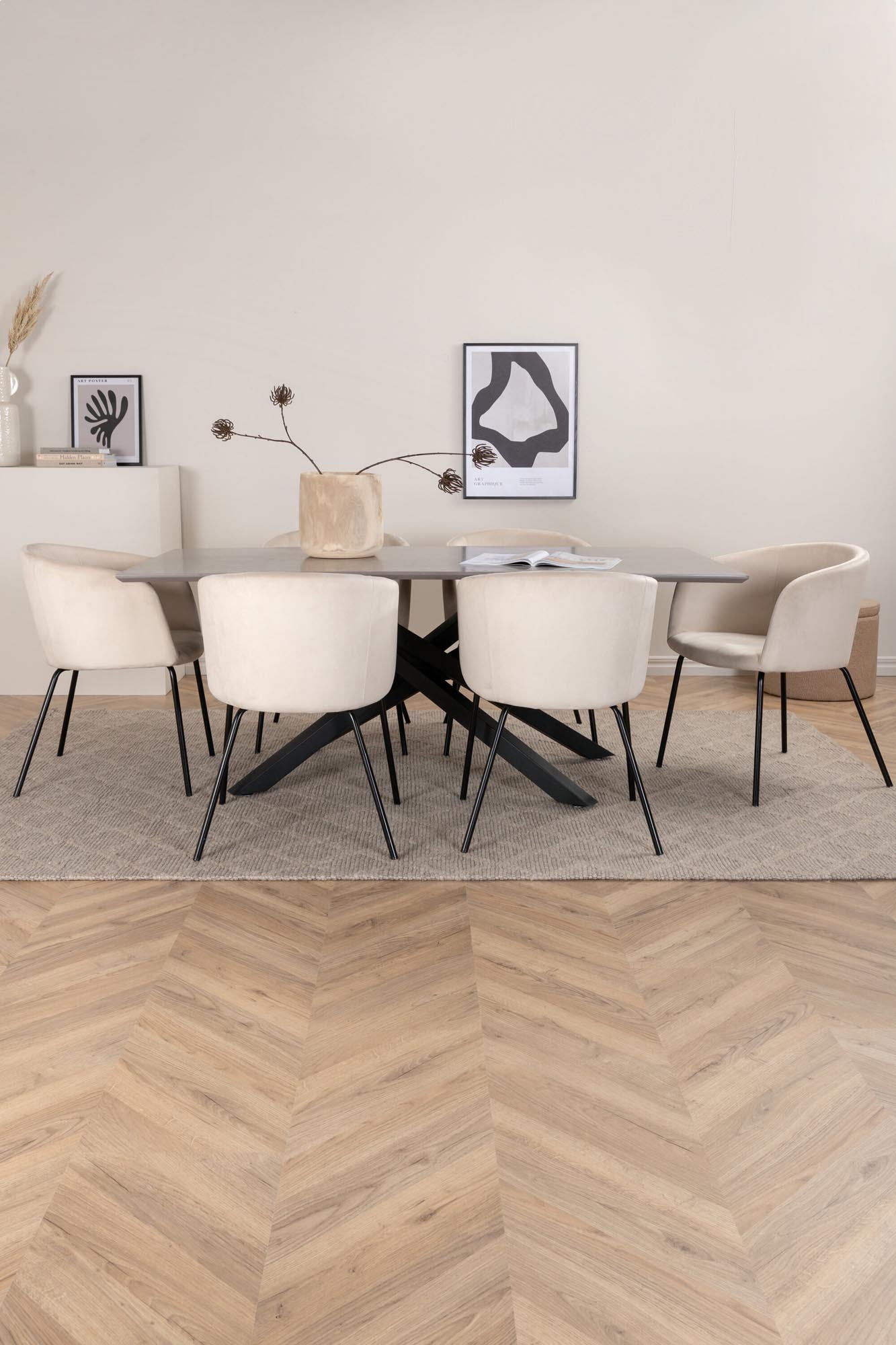 Piazza Esszimmerset + Berit 180cm/6St. in Grau / Beige präsentiert im Onlineshop von KAQTU Design AG. Esszimmerset ist von Venture Home