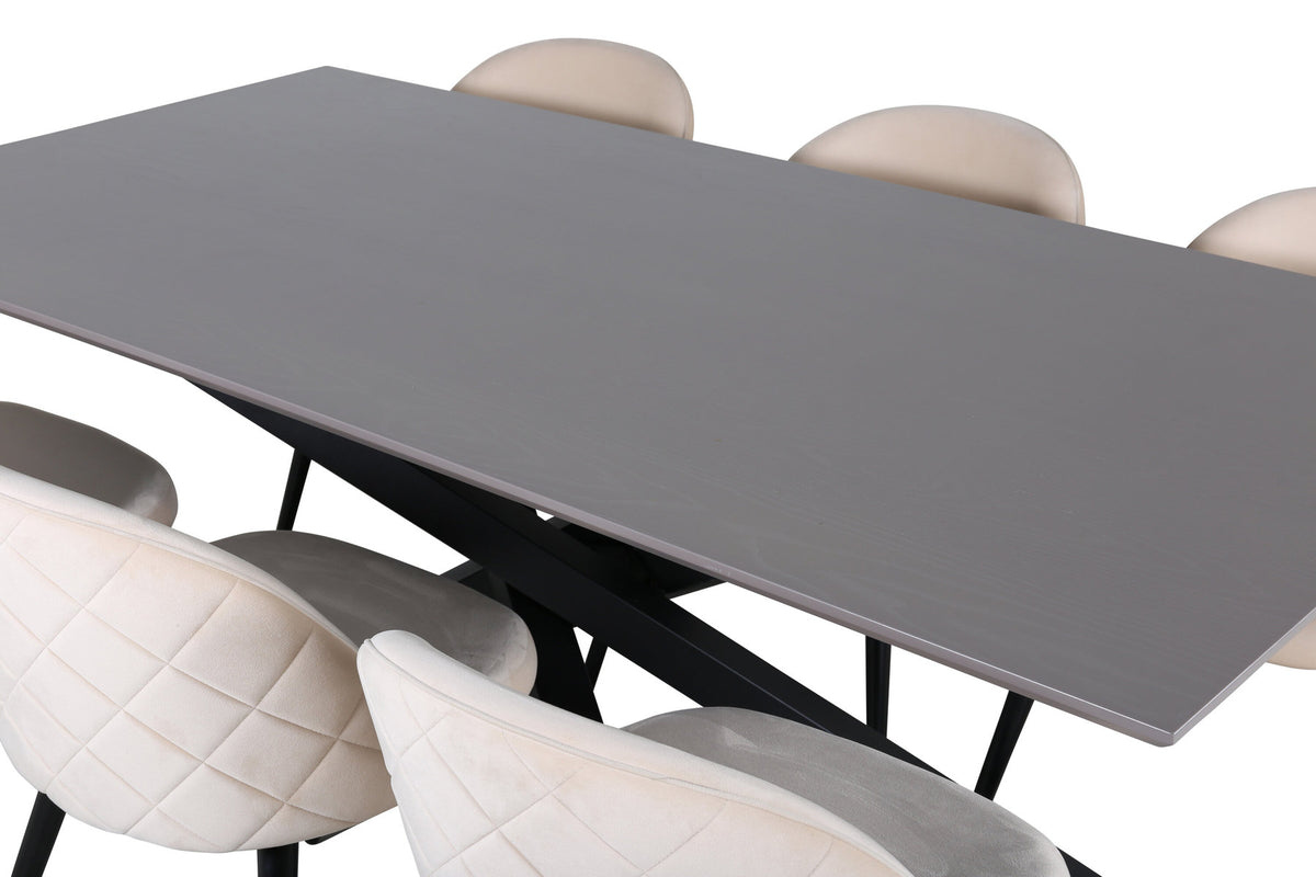 Piazza Esszimmerset + Velvet 180cm/6St. in Grau / helles Beige / Schwarz präsentiert im Onlineshop von KAQTU Design AG. Esszimmerset ist von Venture Home