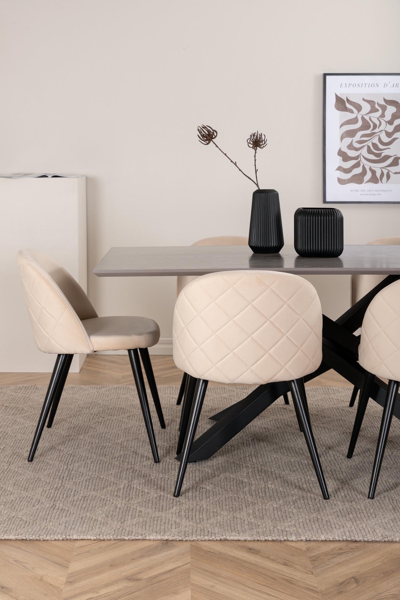 Piazza Esszimmerset + Velvet 180cm/6St. in Grau / helles Beige / Schwarz präsentiert im Onlineshop von KAQTU Design AG. Esszimmerset ist von Venture Home