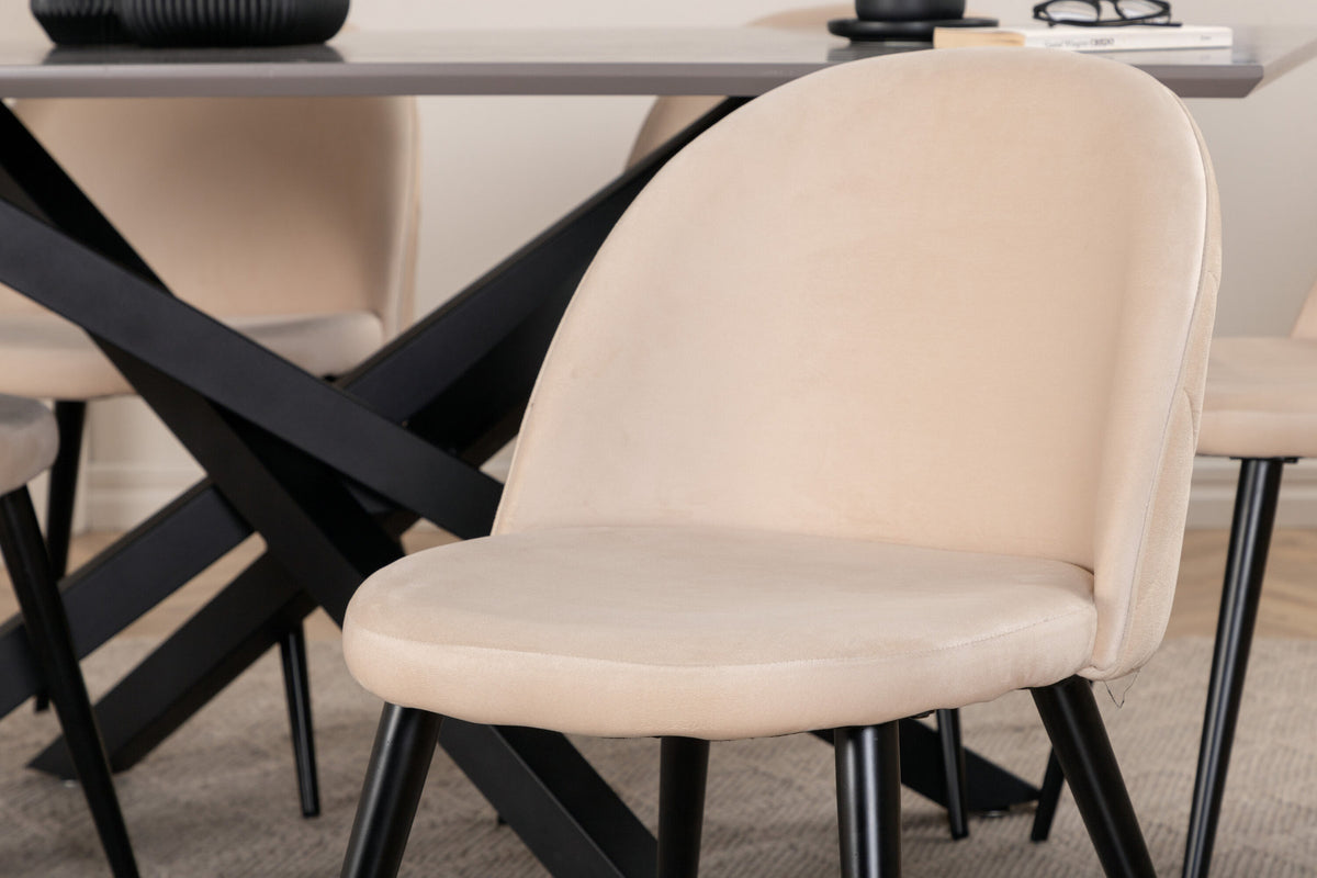 Piazza Esszimmerset + Velvet 180cm/6St. in Grau / helles Beige / Schwarz präsentiert im Onlineshop von KAQTU Design AG. Esszimmerset ist von Venture Home