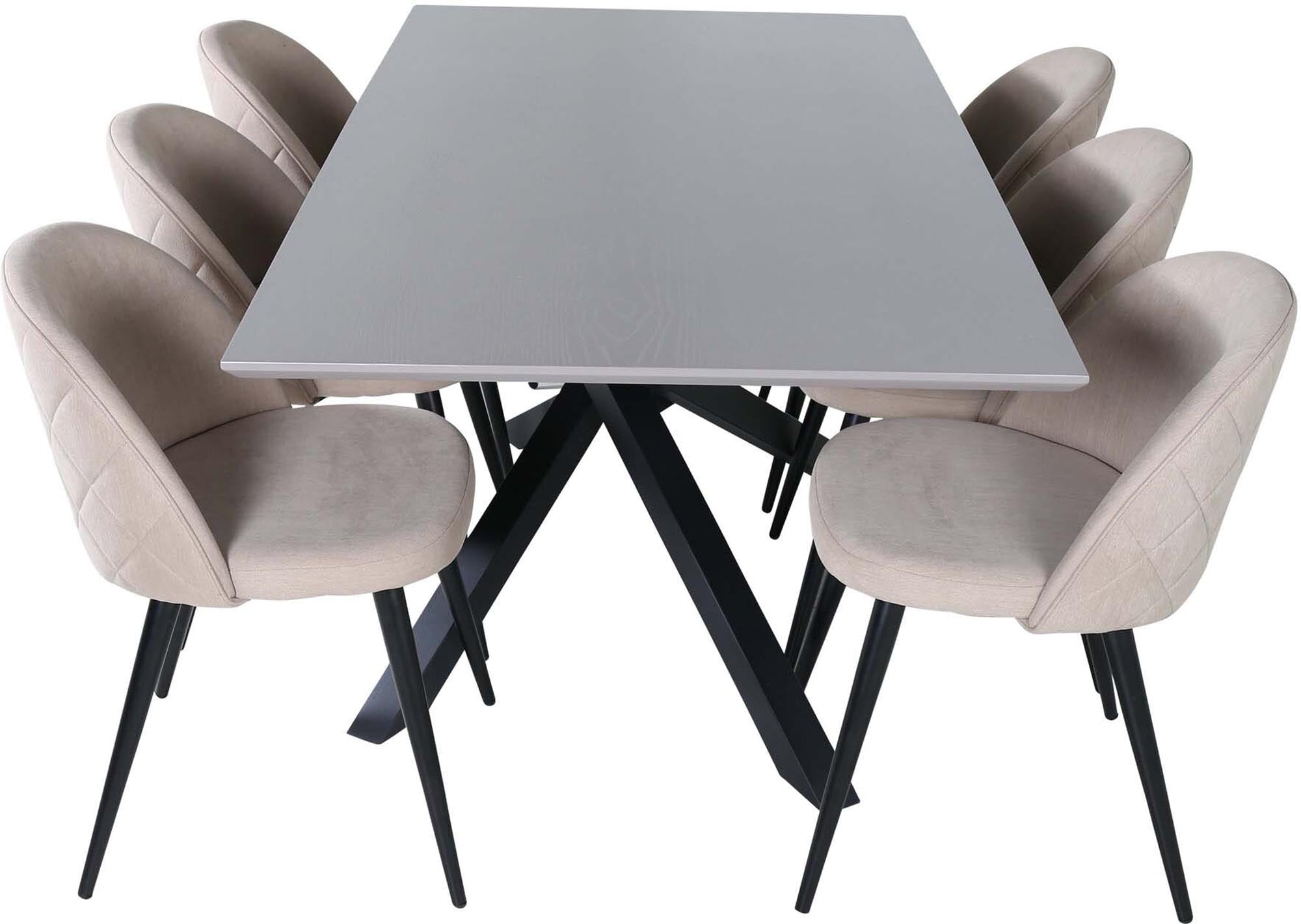 Piazza Esszimmerset + Velvet 180cm/6St. in Grau / dunkles Beige / Schwarz präsentiert im Onlineshop von KAQTU Design AG. Esszimmerset ist von Venture Home