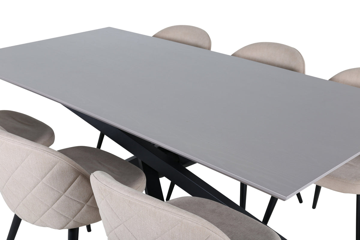 Piazza Esszimmerset + Velvet 180cm/6St. in Grau / dunkles Beige / Schwarz präsentiert im Onlineshop von KAQTU Design AG. Esszimmerset ist von Venture Home