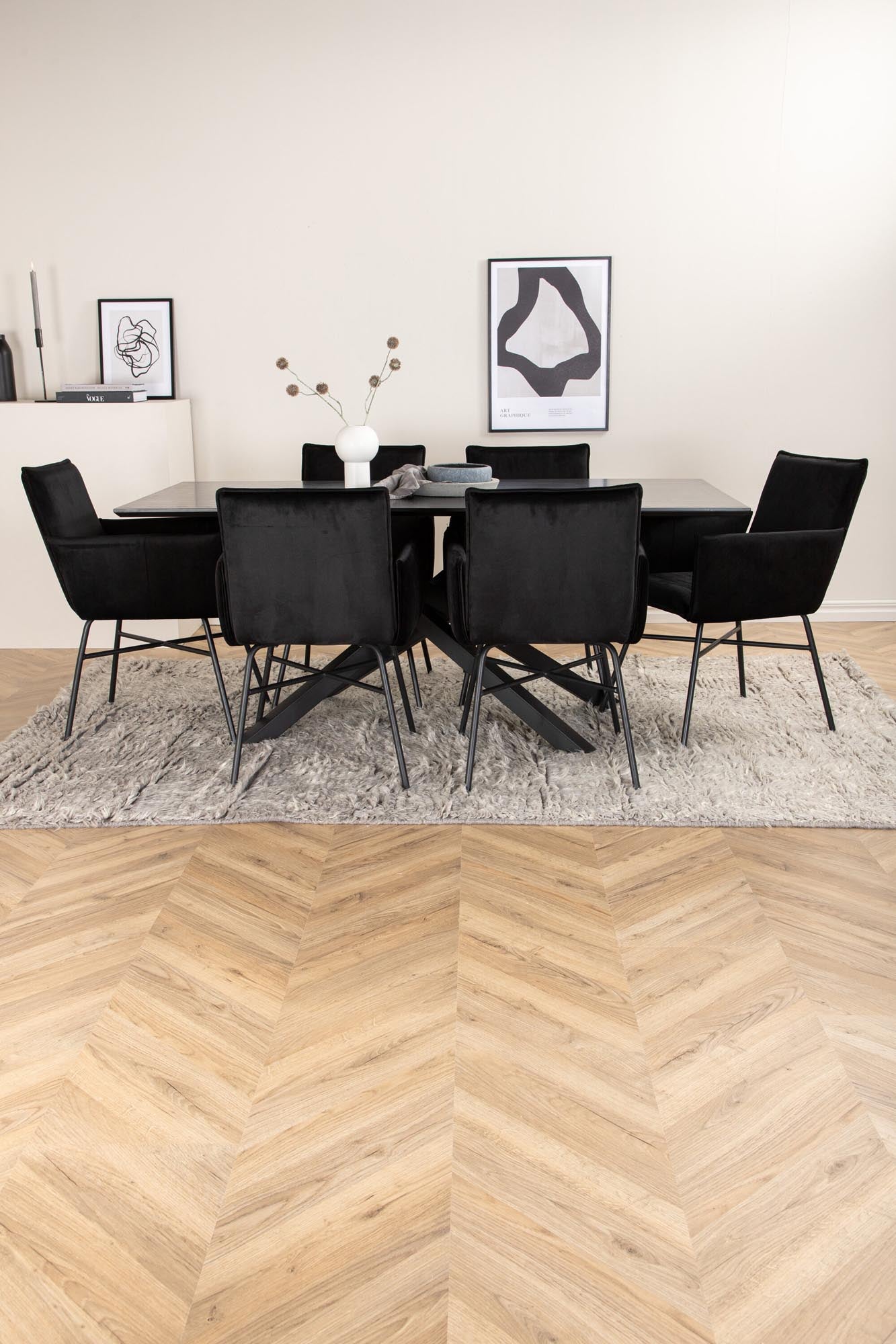 Piazza Esszimmerset + Petra 180cm/6St. in Schwarz präsentiert im Onlineshop von KAQTU Design AG. Esszimmerset ist von Venture Home