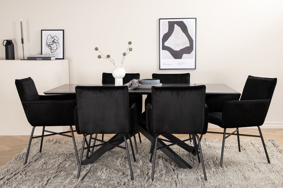 Piazza Esszimmerset + Petra 180cm/6St. in Schwarz präsentiert im Onlineshop von KAQTU Design AG. Esszimmerset ist von Venture Home