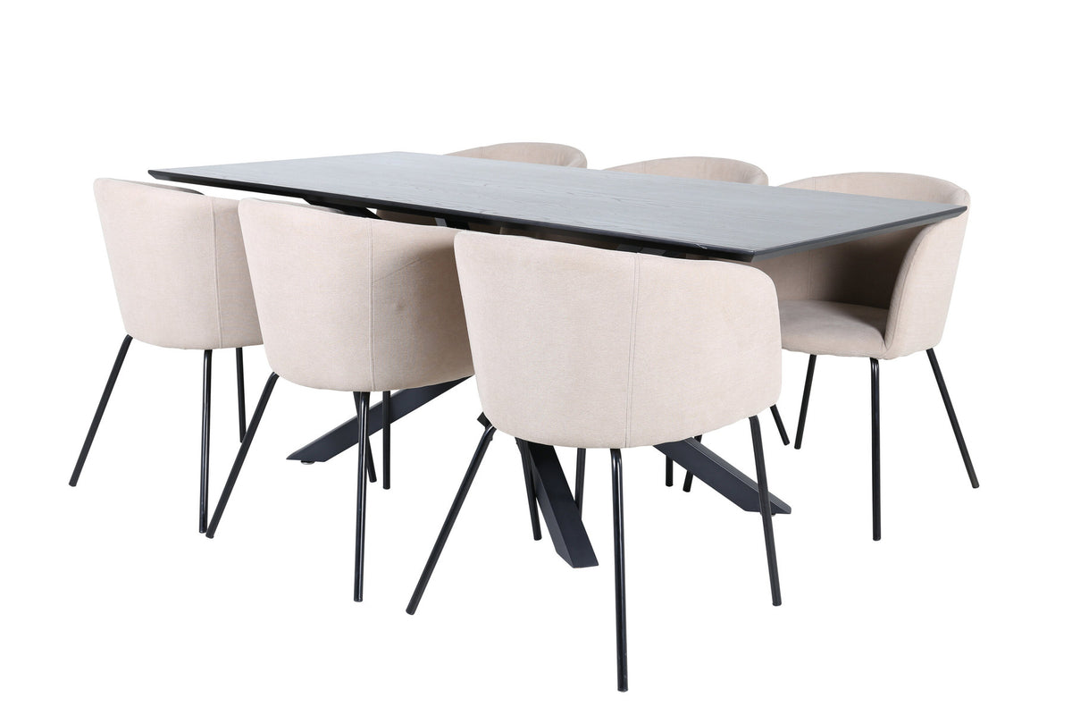Piazza Esszimmerset + Berit 180cm/6St. in Beige, Schwarz präsentiert im Onlineshop von KAQTU Design AG. Esszimmerset ist von Venture Home
