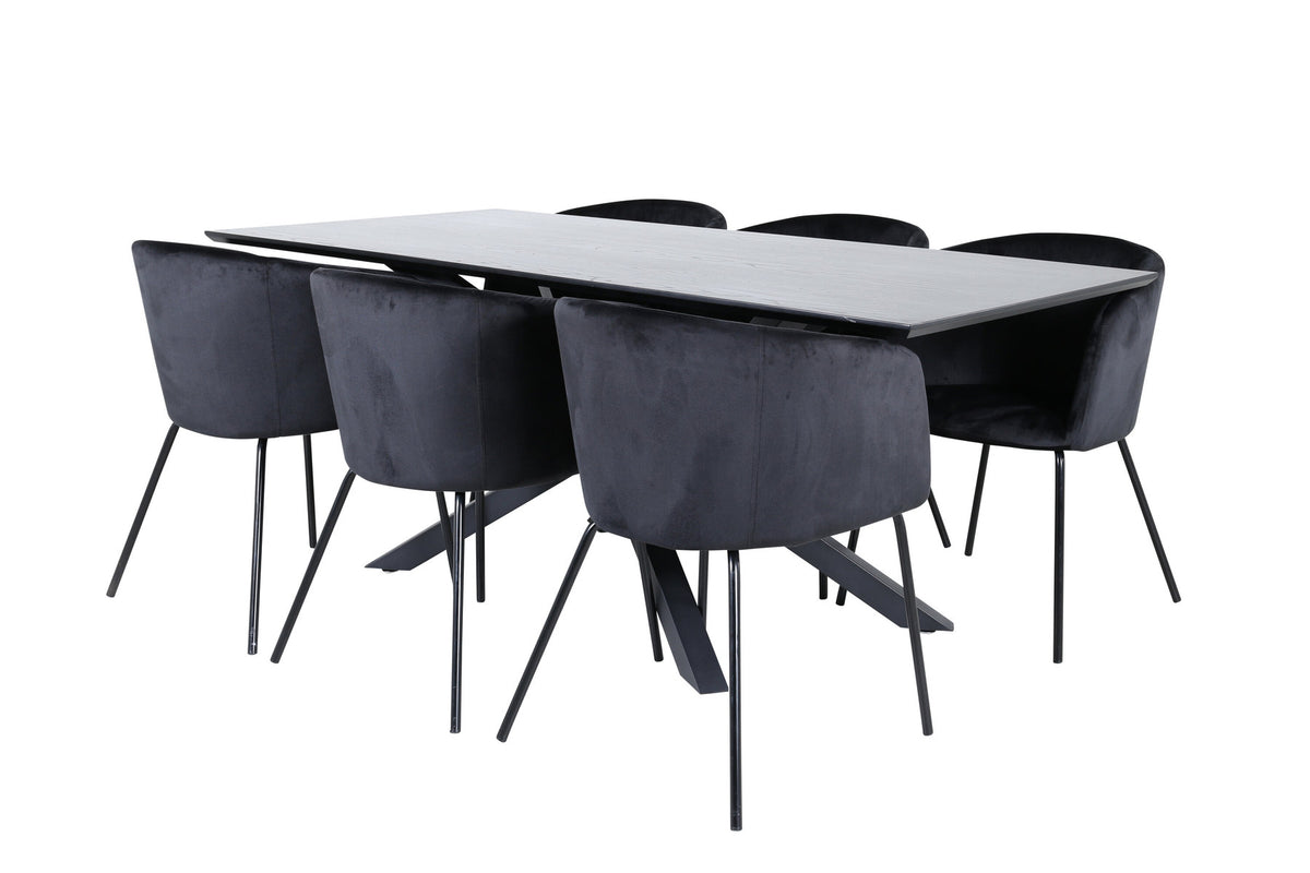 Piazza Esszimmerset + Berit 180cm/6St. in Schwarz präsentiert im Onlineshop von KAQTU Design AG. Esszimmerset ist von Venture Home