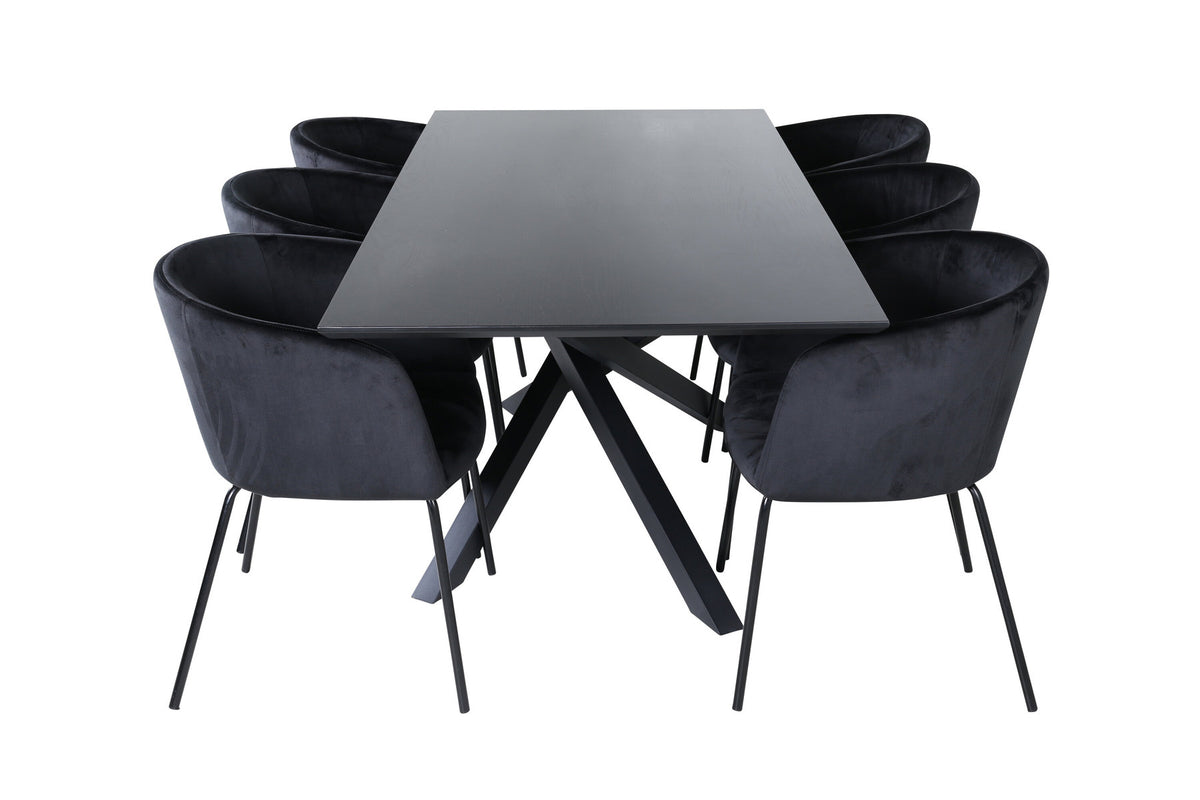 Piazza Esszimmerset + Berit 180cm/6St. in Schwarz präsentiert im Onlineshop von KAQTU Design AG. Esszimmerset ist von Venture Home