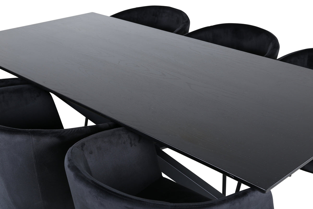 Piazza Esszimmerset + Berit 180cm/6St. in Schwarz präsentiert im Onlineshop von KAQTU Design AG. Esszimmerset ist von Venture Home