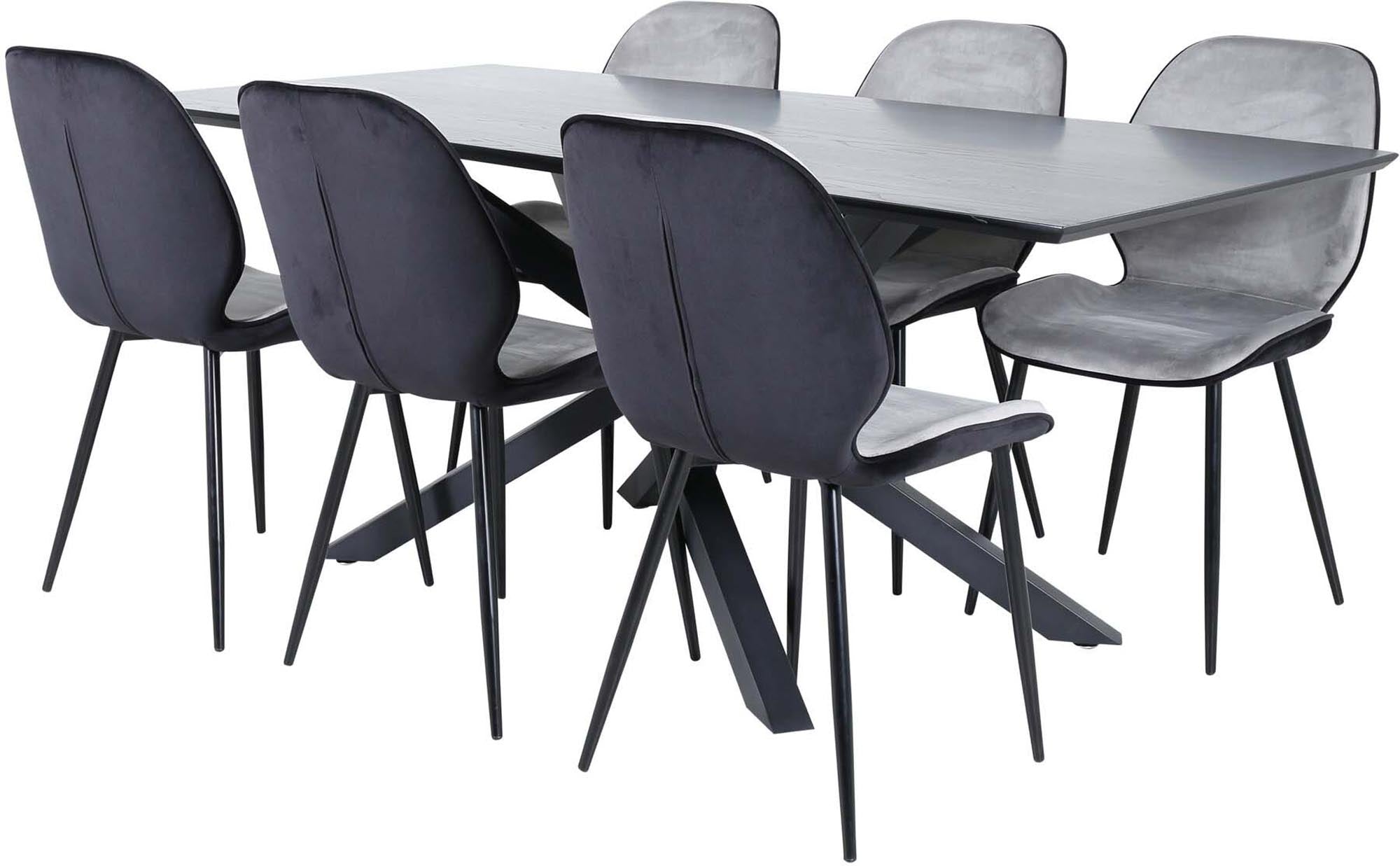 Piazza Esszimmerset + Emma 180cm/6St. in Schwarz, Hellgrau präsentiert im Onlineshop von KAQTU Design AG. Esszimmerset ist von Venture Home