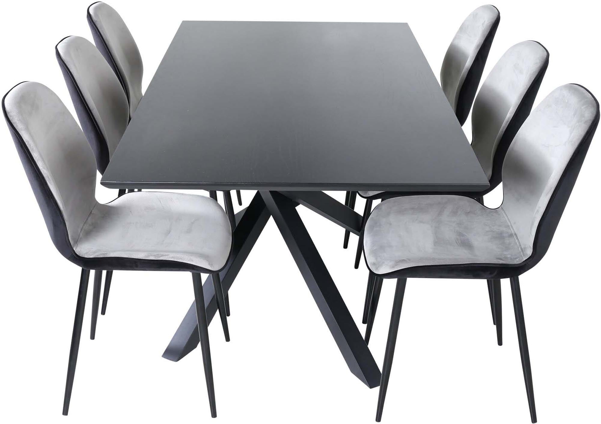 Piazza Esszimmerset + Emma 180cm/6St. in Schwarz, Hellgrau präsentiert im Onlineshop von KAQTU Design AG. Esszimmerset ist von Venture Home