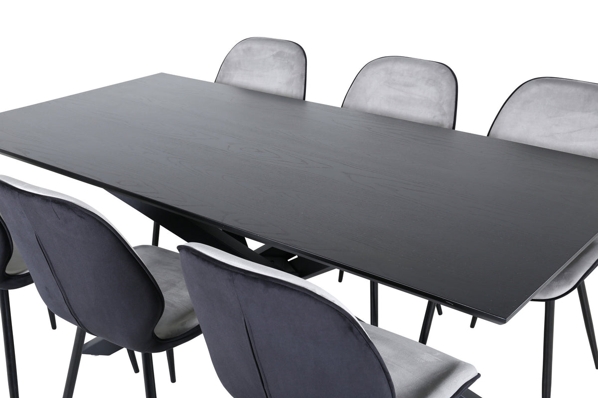 Piazza Esszimmerset + Emma 180cm/6St. in Schwarz, Hellgrau präsentiert im Onlineshop von KAQTU Design AG. Esszimmerset ist von Venture Home