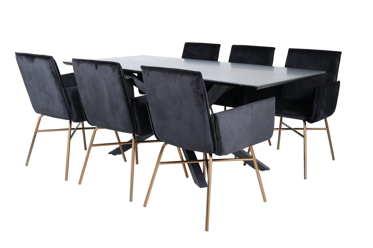 Piazza Esszimmerset + Petra 180cm/6St. in Schwarz / Kupfer präsentiert im Onlineshop von KAQTU Design AG. Esszimmerset ist von Venture Home