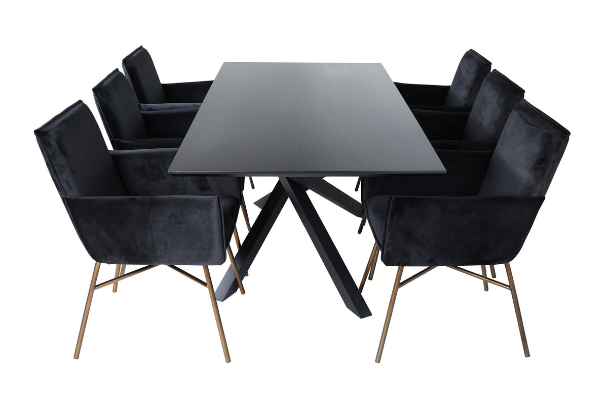 Piazza Esszimmerset + Petra 180cm/6St. in Schwarz / Kupfer präsentiert im Onlineshop von KAQTU Design AG. Esszimmerset ist von Venture Home