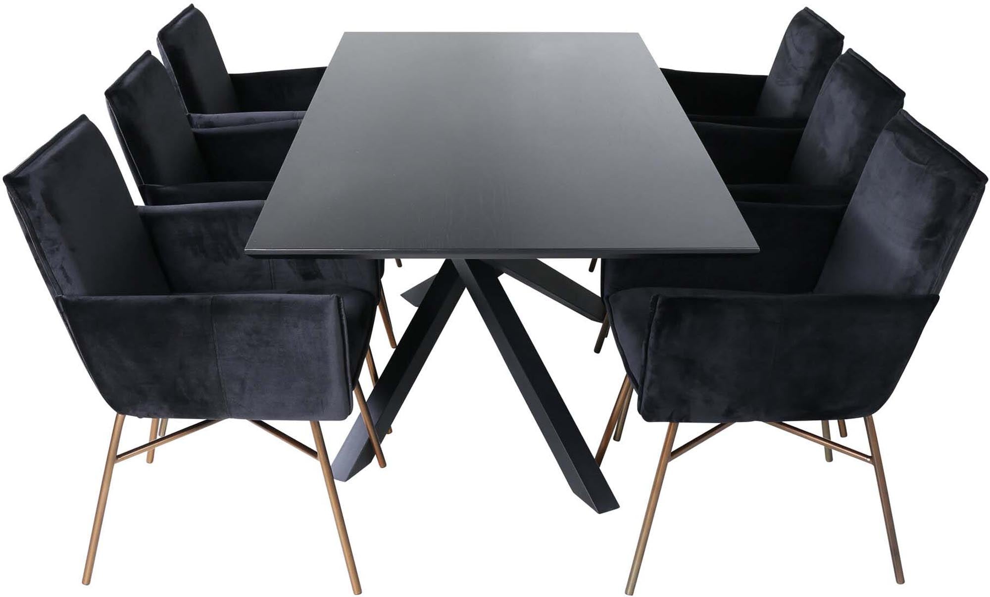 Piazza Esszimmerset + Petra 180cm/6St. in Schwarz / Kupfer präsentiert im Onlineshop von KAQTU Design AG. Esszimmerset ist von Venture Home