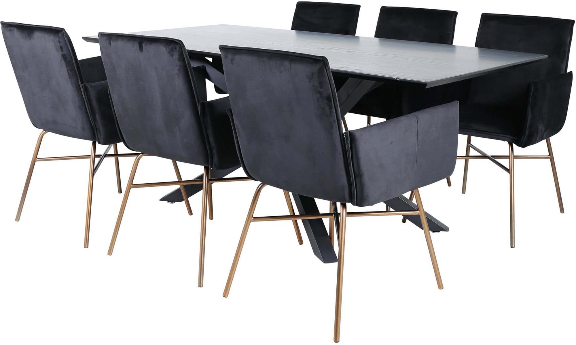 Piazza Esszimmerset + Petra 180cm/6St. in Schwarz / Kupfer präsentiert im Onlineshop von KAQTU Design AG. Esszimmerset ist von Venture Home