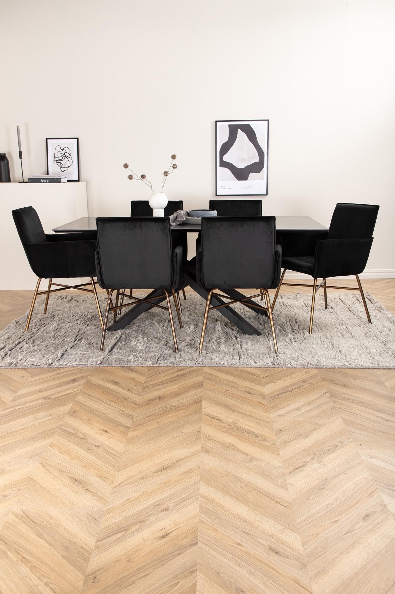 Piazza Esszimmerset + Petra 180cm/6St. in Schwarz / Kupfer präsentiert im Onlineshop von KAQTU Design AG. Esszimmerset ist von Venture Home