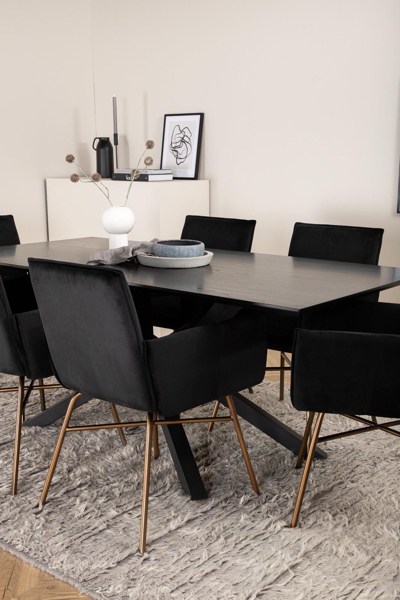 Piazza Esszimmerset + Petra 180cm/6St. in Schwarz / Kupfer präsentiert im Onlineshop von KAQTU Design AG. Esszimmerset ist von Venture Home