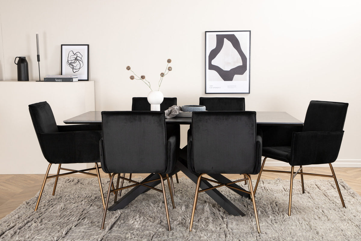 Piazza Esszimmerset + Petra 180cm/6St. in Schwarz / Kupfer präsentiert im Onlineshop von KAQTU Design AG. Esszimmerset ist von Venture Home