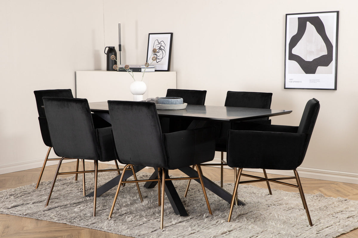 Piazza Esszimmerset + Petra 180cm/6St. in Schwarz / Kupfer präsentiert im Onlineshop von KAQTU Design AG. Esszimmerset ist von Venture Home
