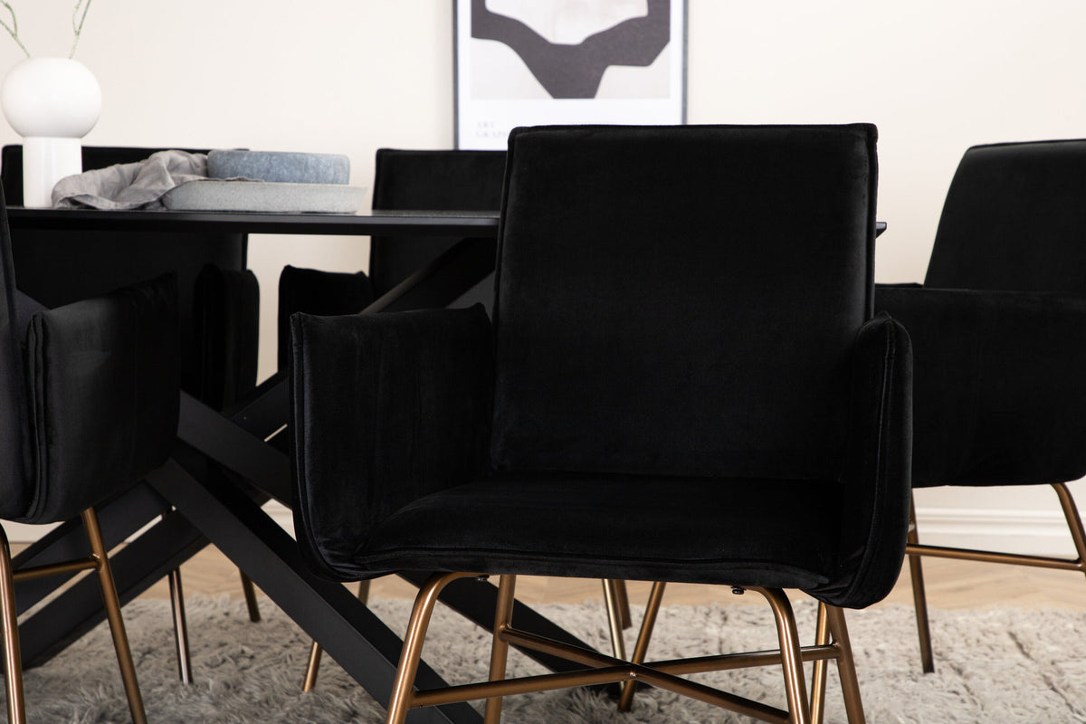 Piazza Esszimmerset + Petra 180cm/6St. in Schwarz / Kupfer präsentiert im Onlineshop von KAQTU Design AG. Esszimmerset ist von Venture Home