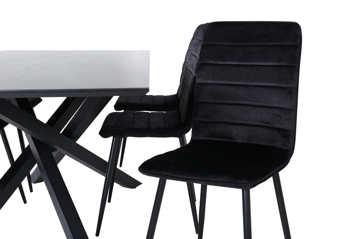 Piazza Esszimmerset + Windu 180cm/6St. in Schwarz präsentiert im Onlineshop von KAQTU Design AG. Esszimmerset ist von Venture Home