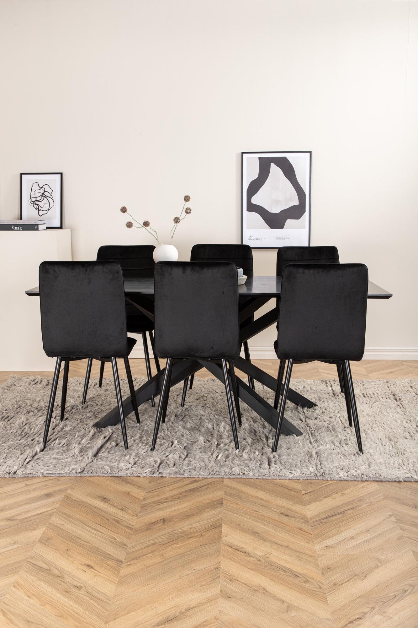 Piazza Esszimmerset + Windu 180cm/6St. in Schwarz präsentiert im Onlineshop von KAQTU Design AG. Esszimmerset ist von Venture Home