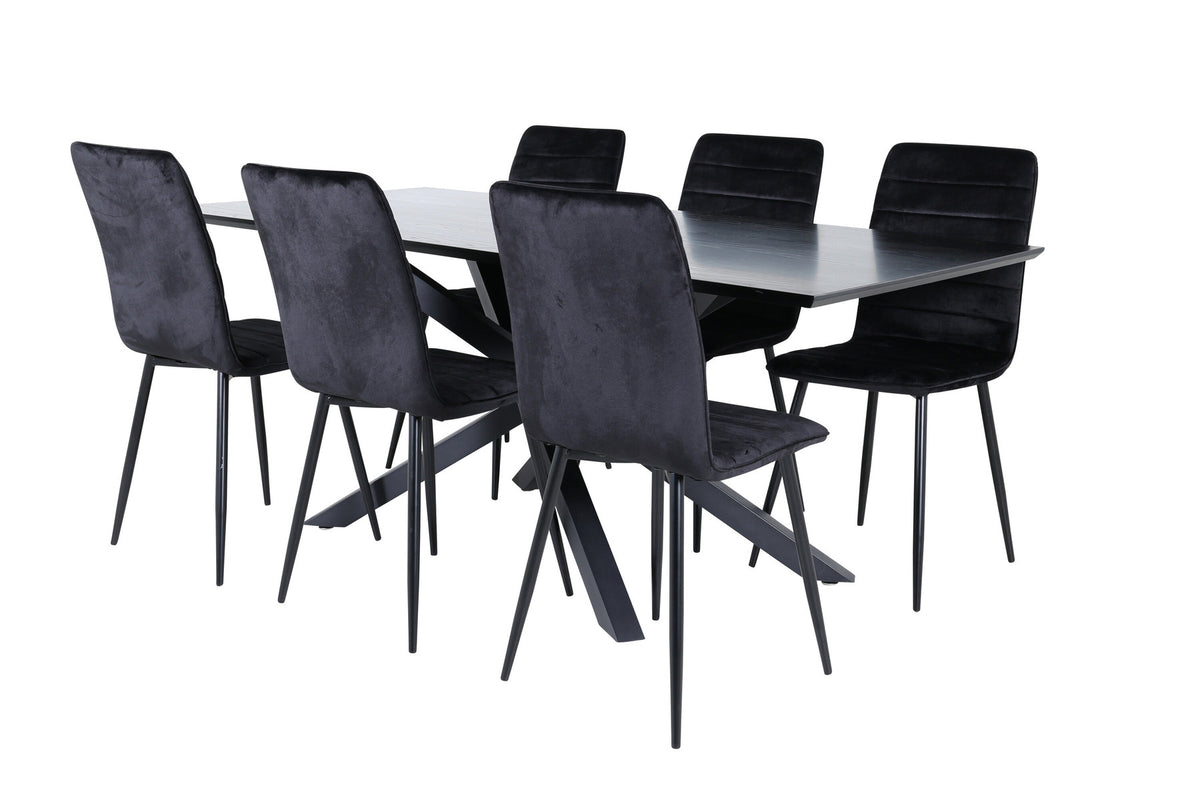 Piazza Esszimmerset + Windu 180cm/6St. in Schwarz präsentiert im Onlineshop von KAQTU Design AG. Esszimmerset ist von Venture Home