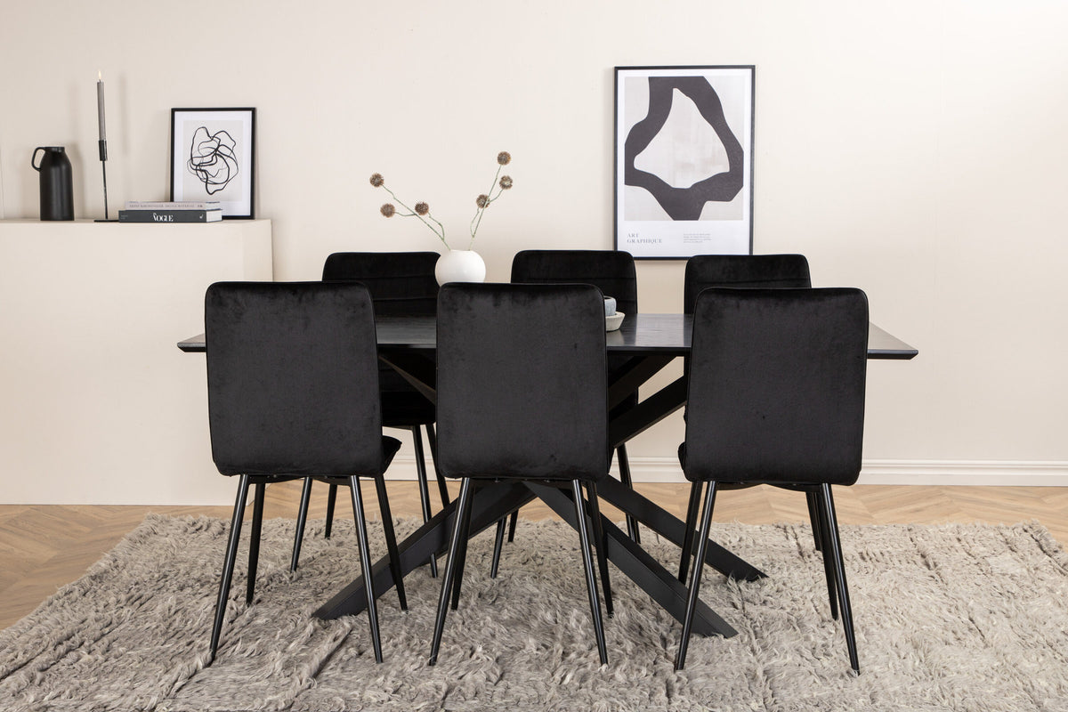 Piazza Esszimmerset + Windu 180cm/6St. in Schwarz präsentiert im Onlineshop von KAQTU Design AG. Esszimmerset ist von Venture Home