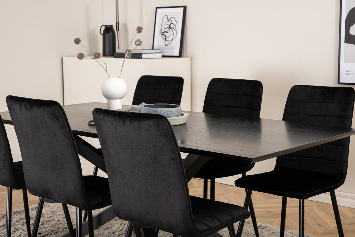 Piazza Esszimmerset + Windu 180cm/6St. in Schwarz präsentiert im Onlineshop von KAQTU Design AG. Esszimmerset ist von Venture Home