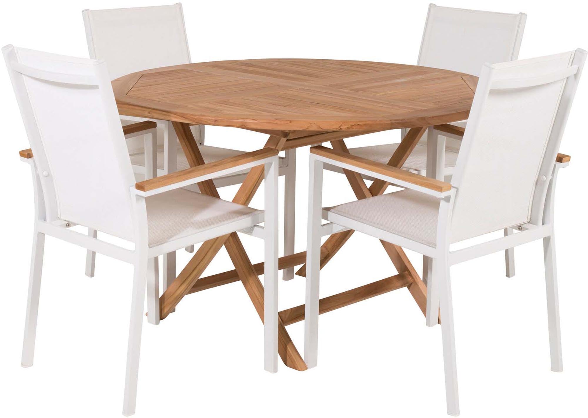 Outdoor-Tischset Kenya + Texas ⌀120cm/4St. in Weiss präsentiert im Onlineshop von KAQTU Design AG. Gartentischset ist von Venture Home