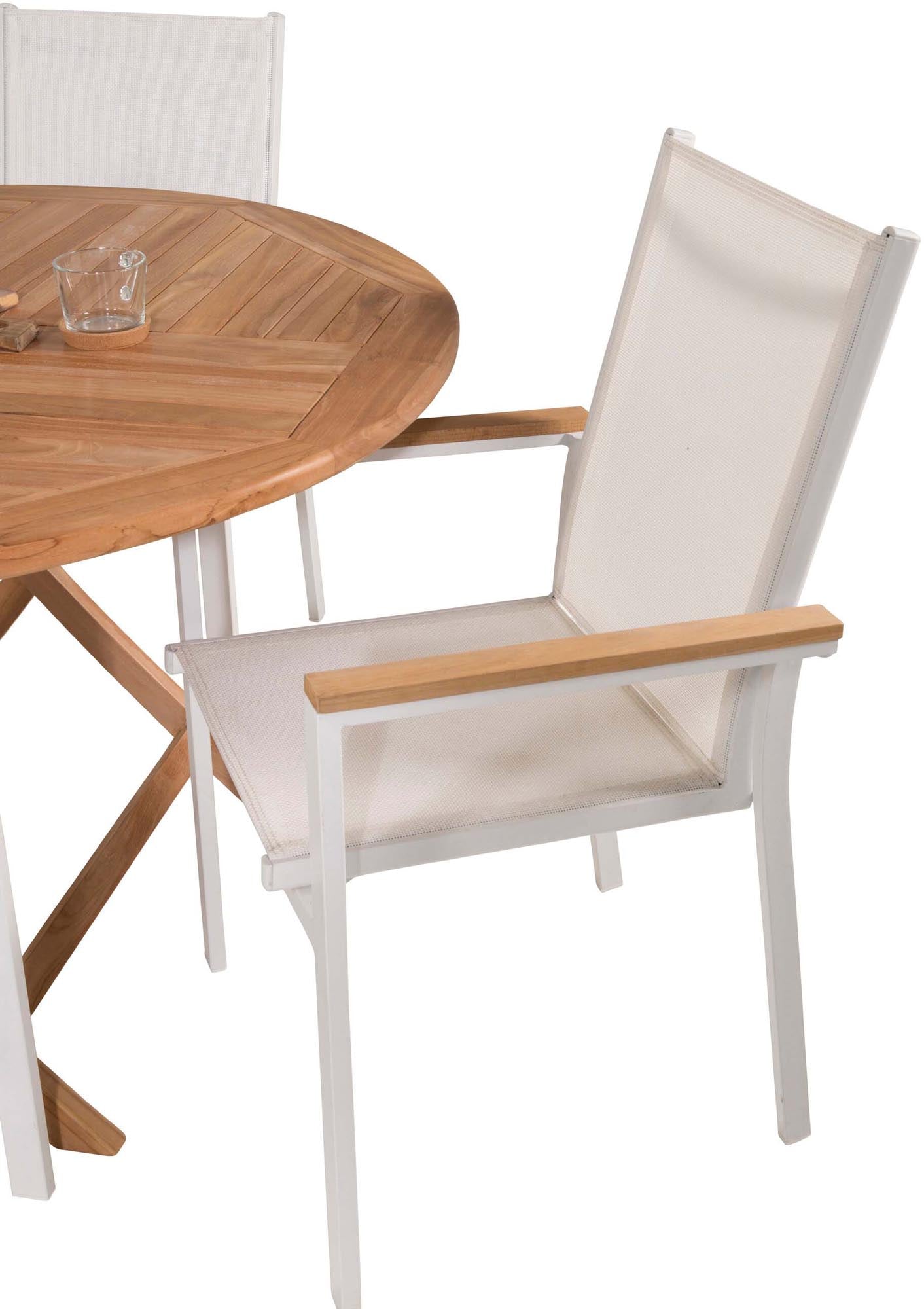 Outdoor-Tischset Kenya + Texas ⌀120cm/4St. in Weiss präsentiert im Onlineshop von KAQTU Design AG. Gartentischset ist von Venture Home