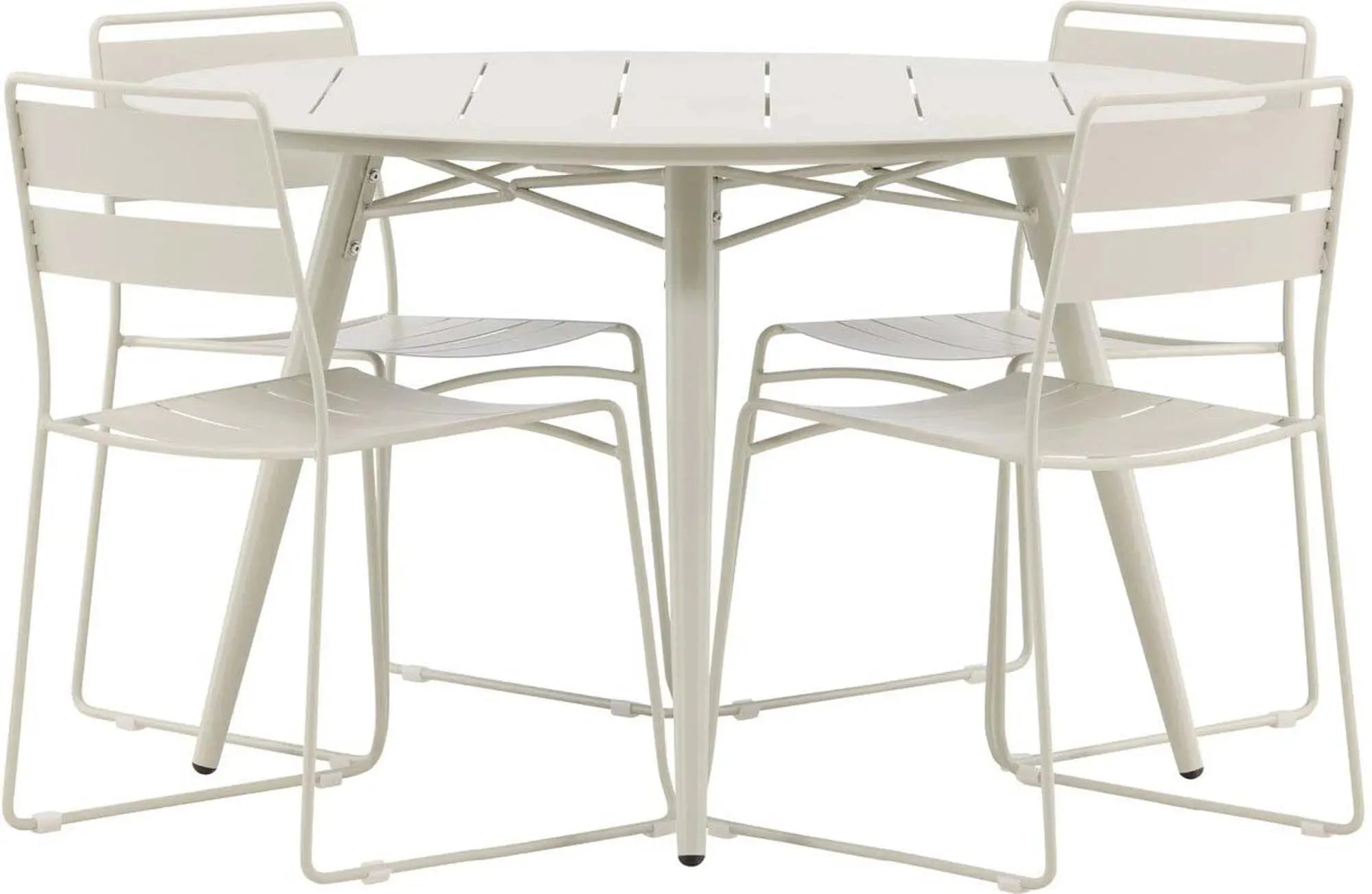 Stilvolles Lina Outdoor-Tischset ⌀120cm/4St. von Venture Home: Modernes Design, wetterfest, ideal für gesellige Abende im Freien.