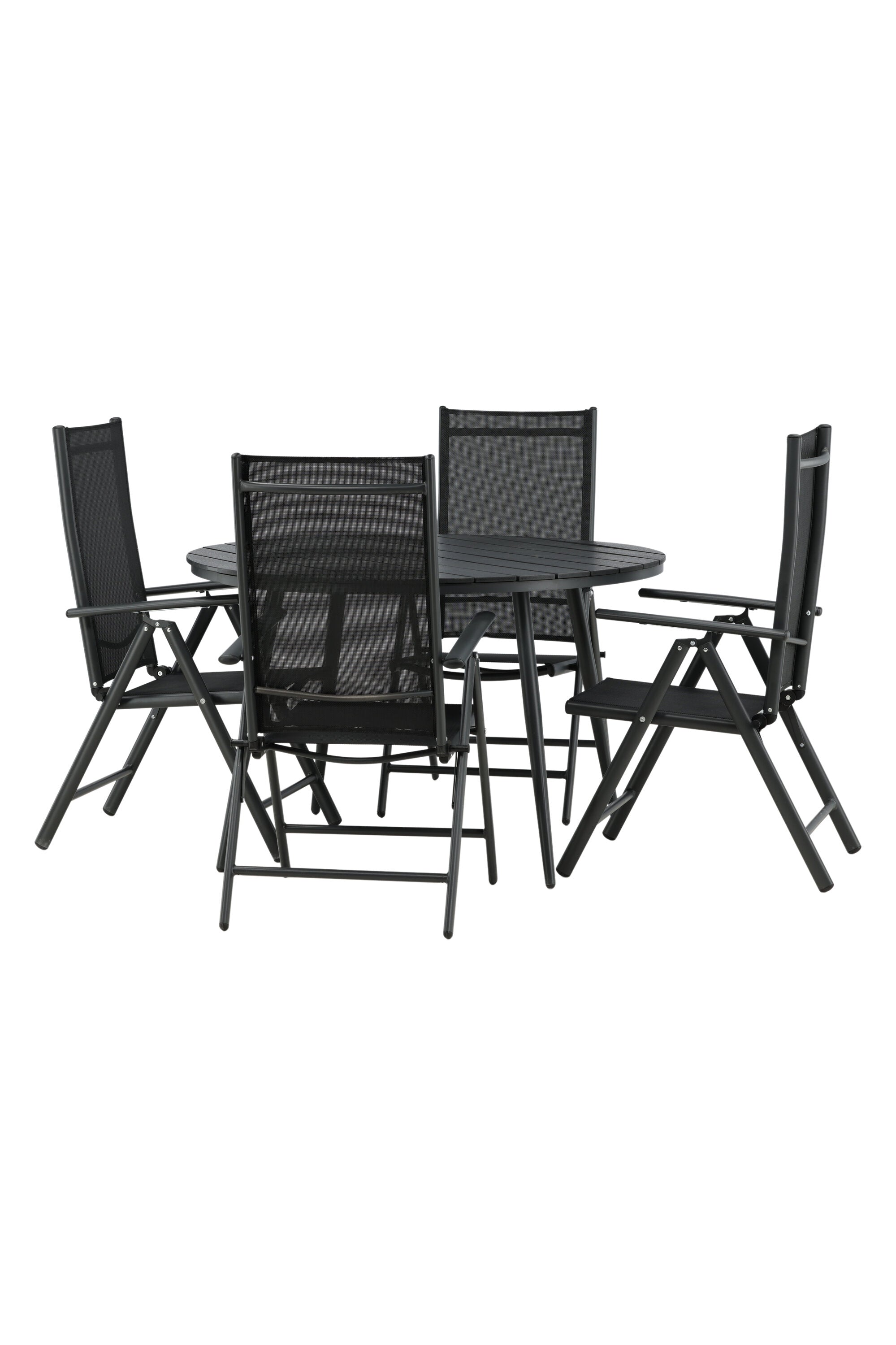 Break Outdoor-Tischset ⌀120cm/4St. in Schwarz präsentiert im Onlineshop von KAQTU Design AG. Gartentischset ist von Venture Home