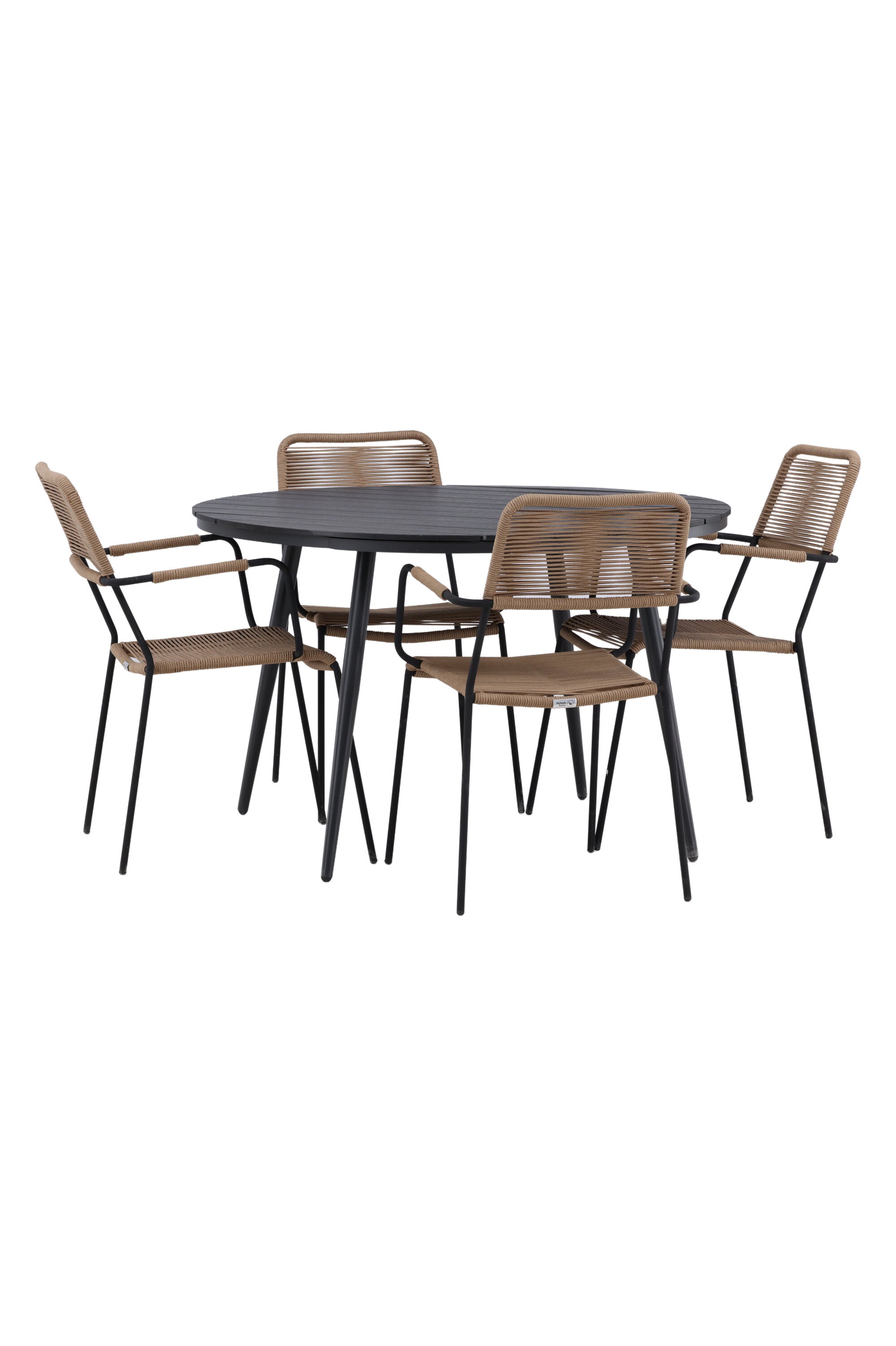 Break Outdoor-Tischset + Lindos Arm ⌀120cm/4St. in Schwarz / Schwarz präsentiert im Onlineshop von KAQTU Design AG. Gartentischset ist von Venture Home