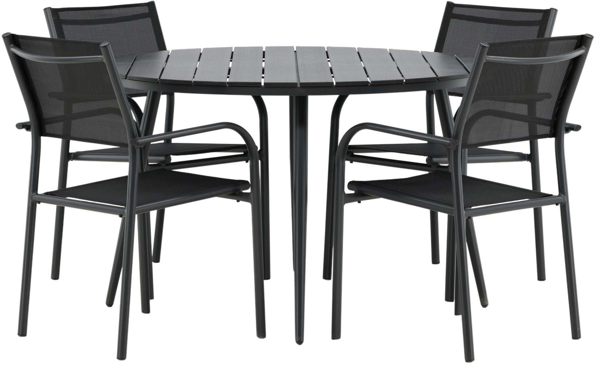Stylisches Gartentischset "Break" mit Santorini-Design, Ø 120 cm, ideal für entspannte Stunden im Freien mit Freunden und Familie.