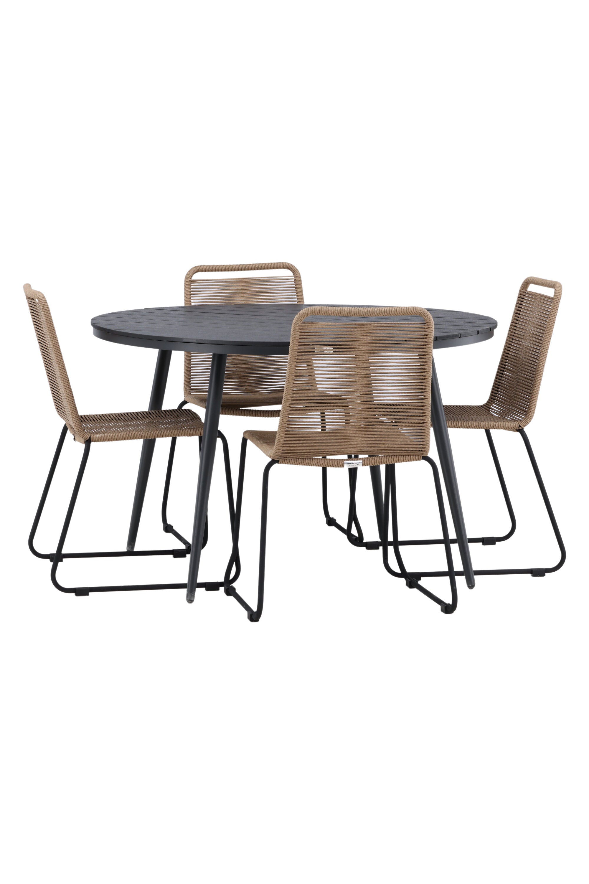 Break Outdoor-Tischset + Lindos Stack ⌀120cm/4St. in Schwarz / Schwarz präsentiert im Onlineshop von KAQTU Design AG. Gartentischset ist von Venture Home