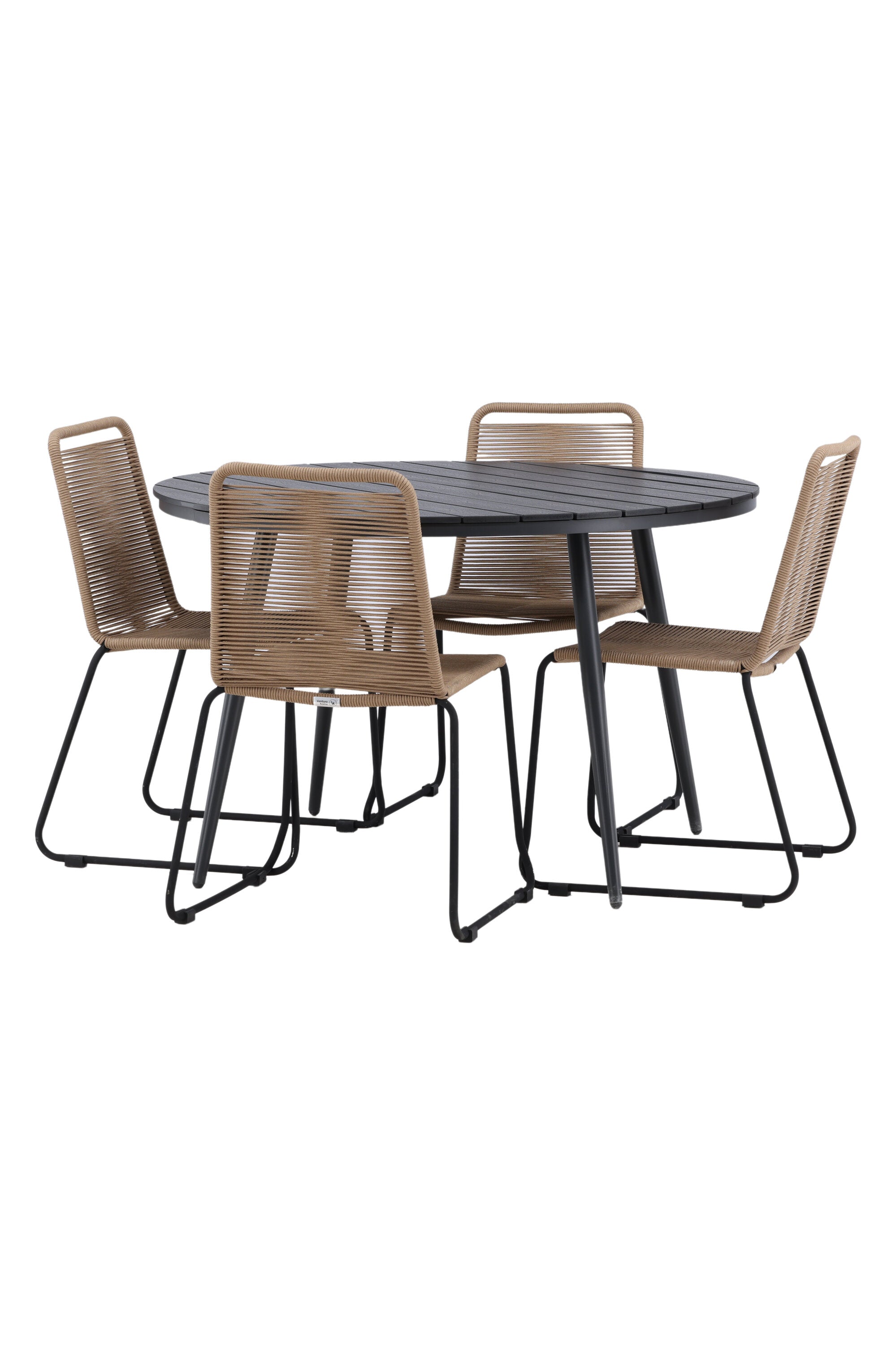 Break Outdoor-Tischset + Lindos Stack ⌀120cm/4St. in Schwarz / Schwarz präsentiert im Onlineshop von KAQTU Design AG. Gartentischset ist von Venture Home