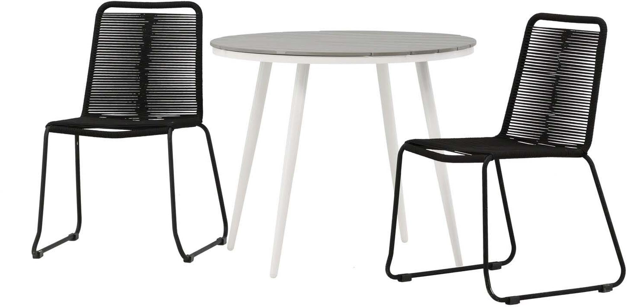 Break Outdoor-Tischset von Venture Home: Stilvoller Gartentisch mit 90 cm Durchmesser und stapelbaren Stühlen für gesellige Momente im Freien.